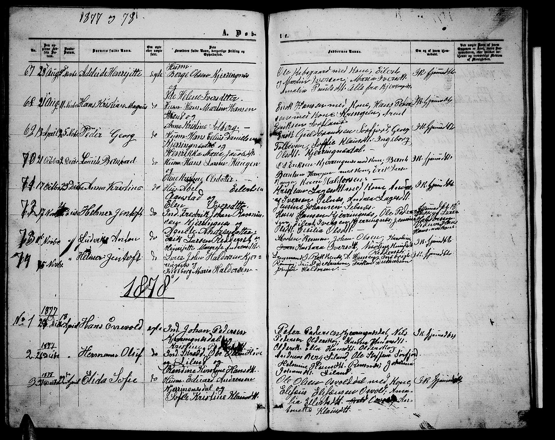 Ministerialprotokoller, klokkerbøker og fødselsregistre - Nordland, AV/SAT-A-1459/895/L1381: Parish register (copy) no. 895C03, 1864-1885, p. 70