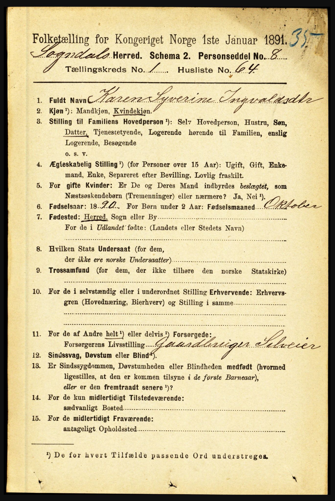 RA, 1891 census for 1420 Sogndal, 1891, p. 434