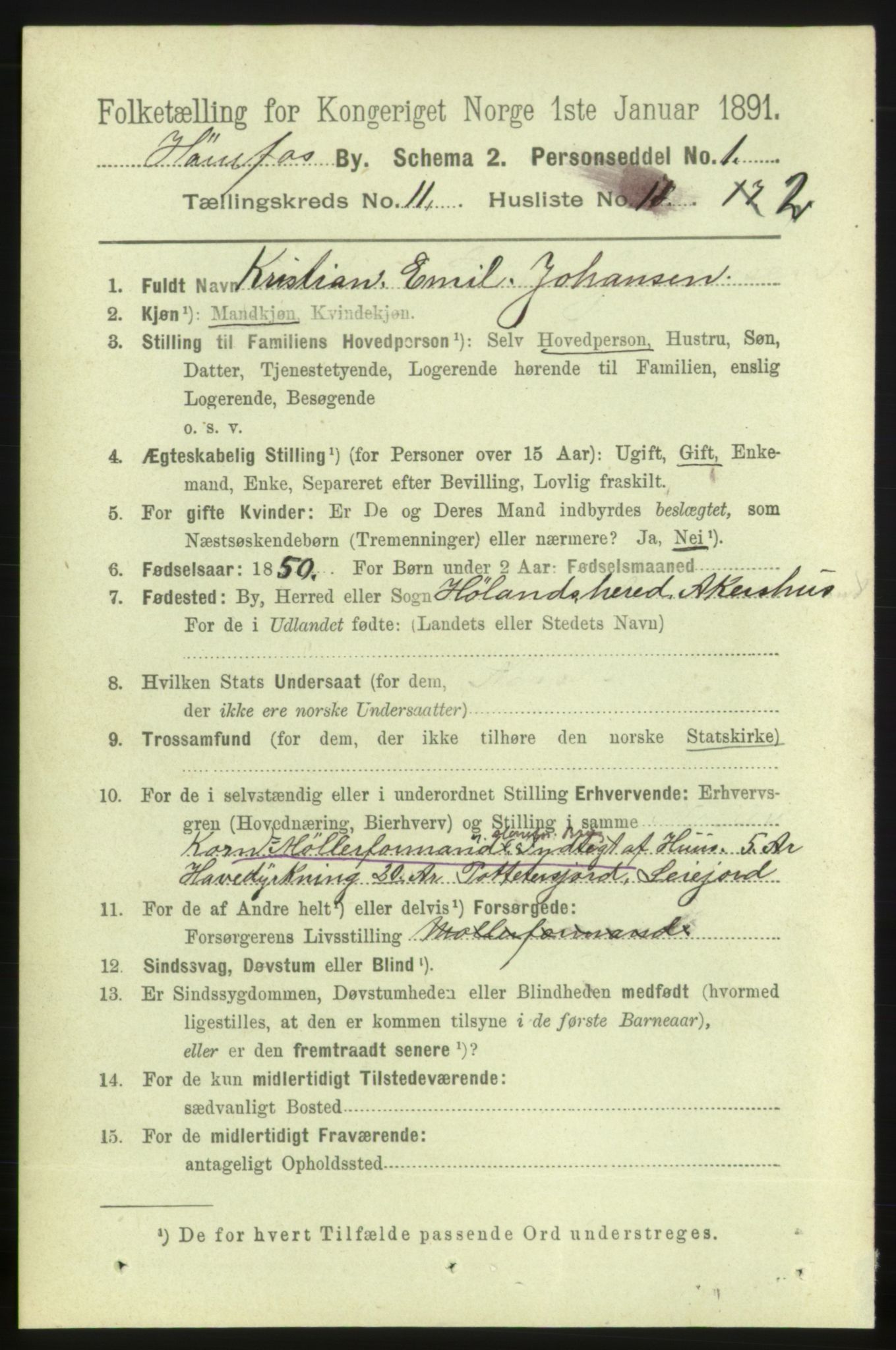 RA, 1891 census for 0601 Hønefoss, 1891, p. 1483