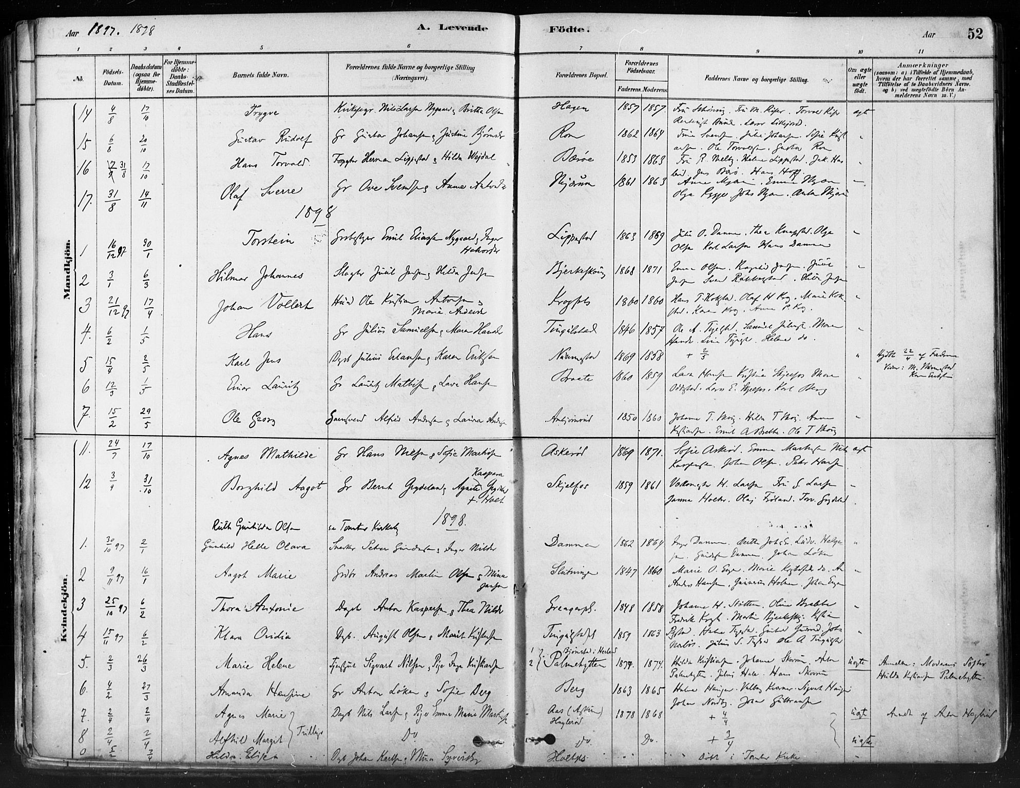 Hobøl prestekontor Kirkebøker, AV/SAO-A-2002/F/Fa/L0005: Parish register (official) no. I 5, 1878-1904, p. 52