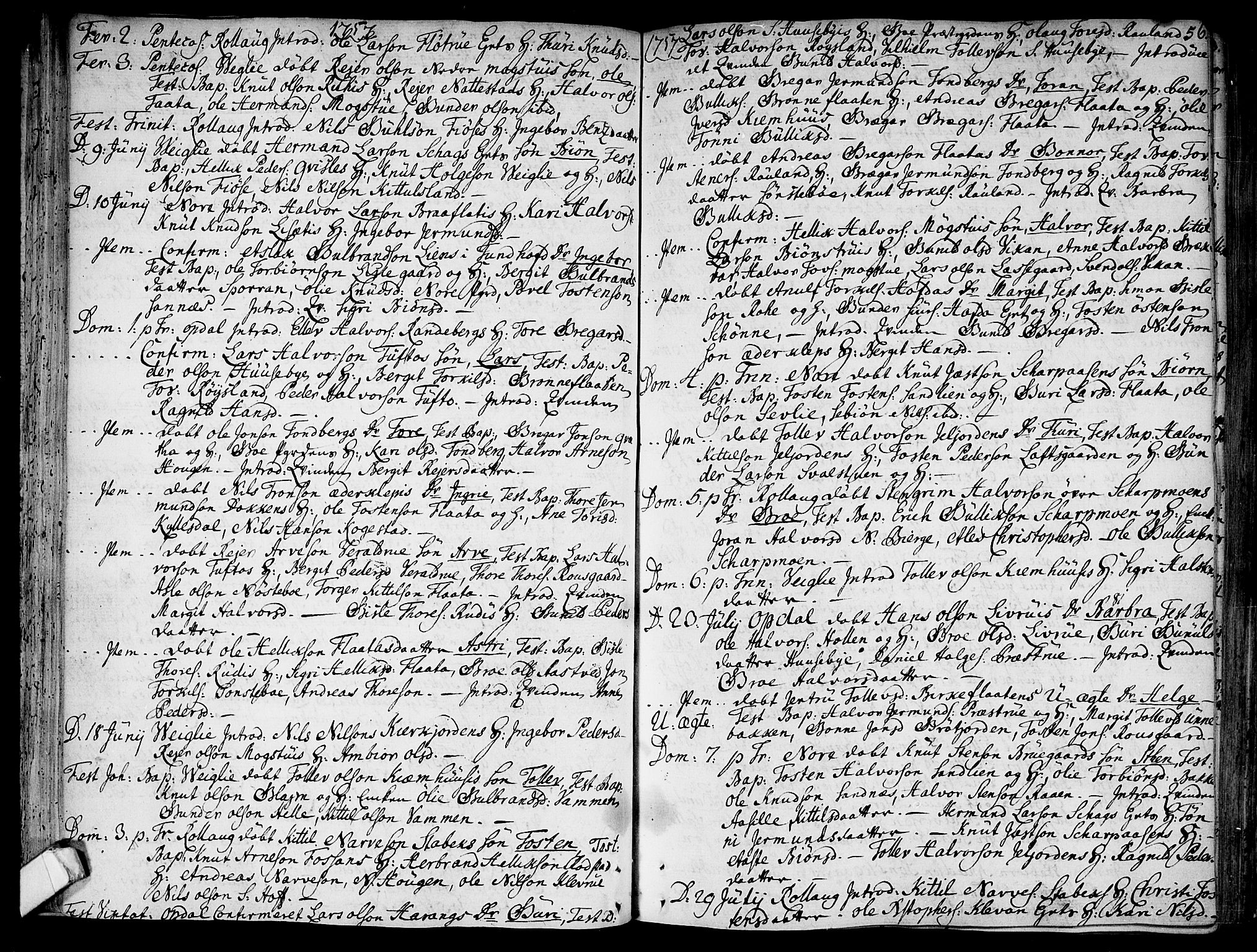 Rollag kirkebøker, SAKO/A-240/F/Fa/L0003: Parish register (official) no. I 3, 1743-1778, p. 56