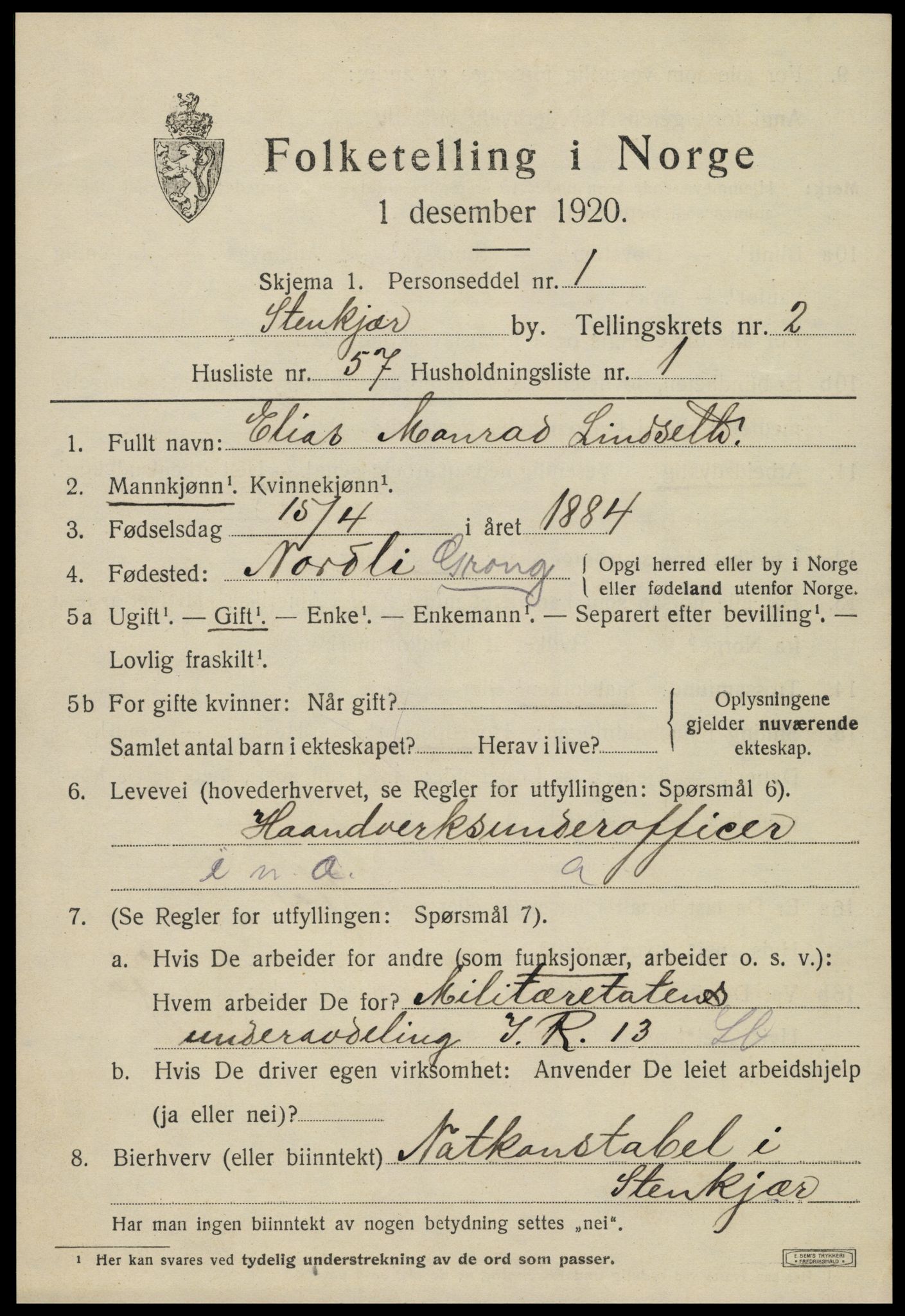 SAT, 1920 census for Steinkjer, 1920, p. 5328