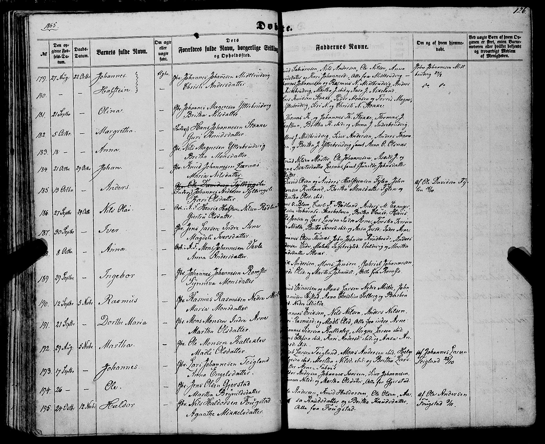 Haus sokneprestembete, AV/SAB-A-75601/H/Haa: Parish register (official) no. A 17, 1858-1870, p. 126