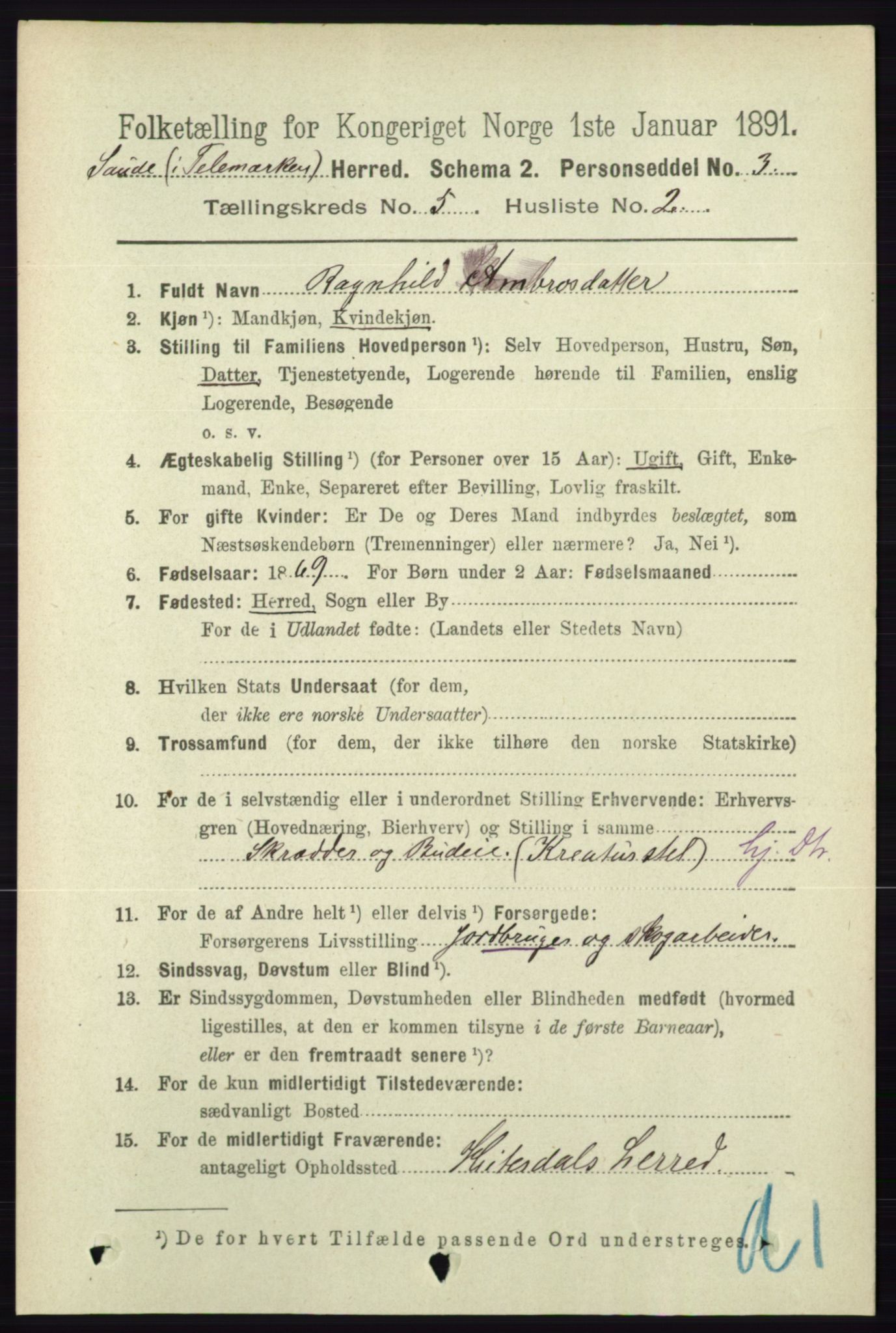 RA, 1891 census for 0822 Sauherad, 1891, p. 1434