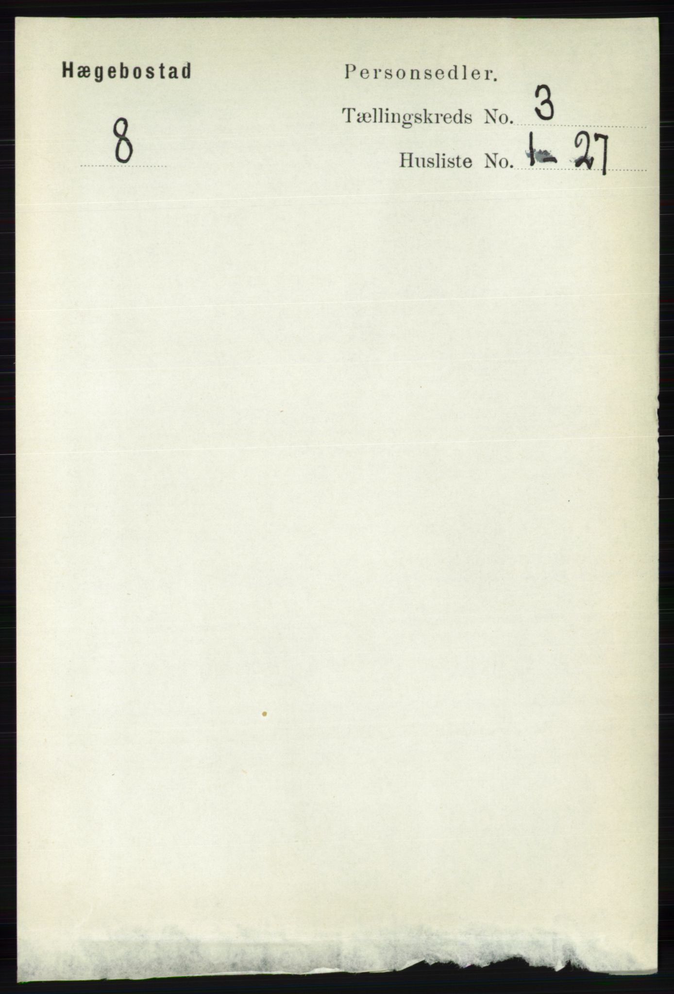 RA, 1891 census for 1034 Hægebostad, 1891, p. 875
