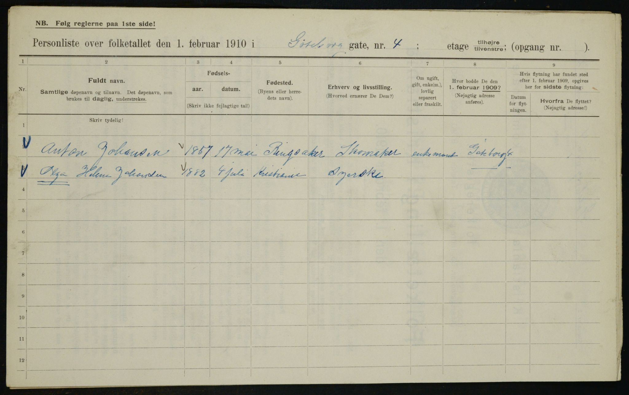 OBA, Municipal Census 1910 for Kristiania, 1910, p. 31369