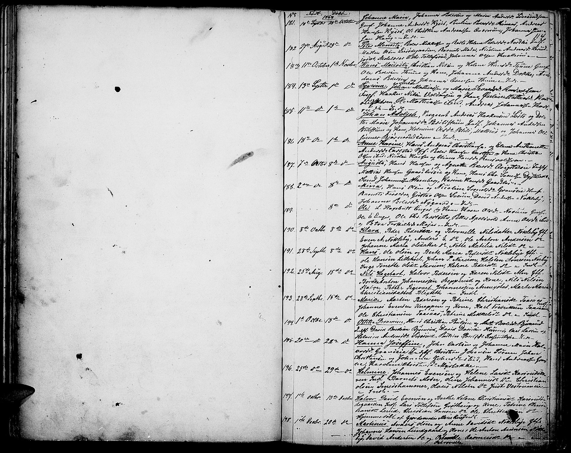 Vestre Toten prestekontor, SAH/PREST-108/H/Ha/Hab/L0005: Parish register (copy) no. 5, 1854-1870, p. 114