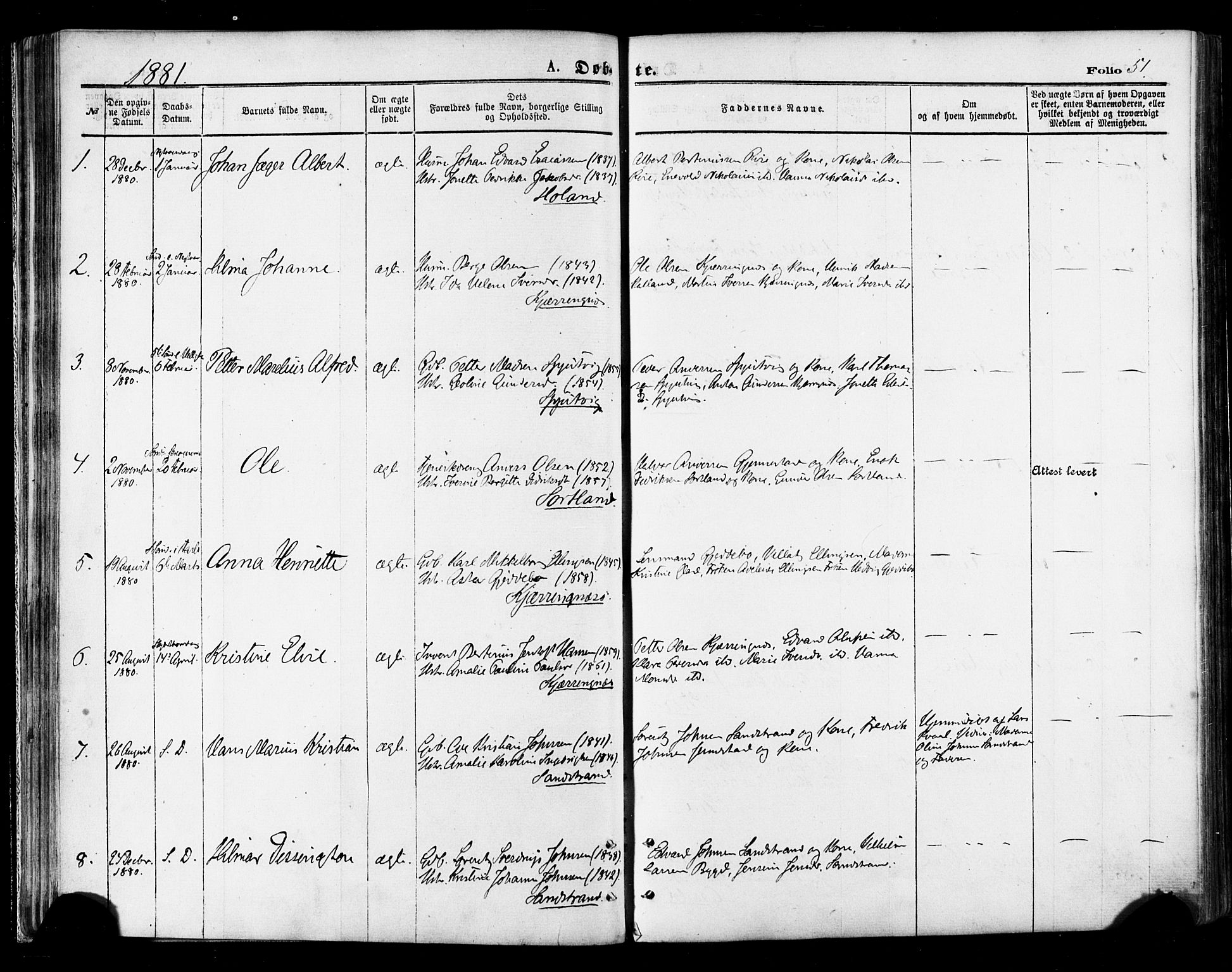 Ministerialprotokoller, klokkerbøker og fødselsregistre - Nordland, AV/SAT-A-1459/895/L1370: Parish register (official) no. 895A05, 1873-1884, p. 51