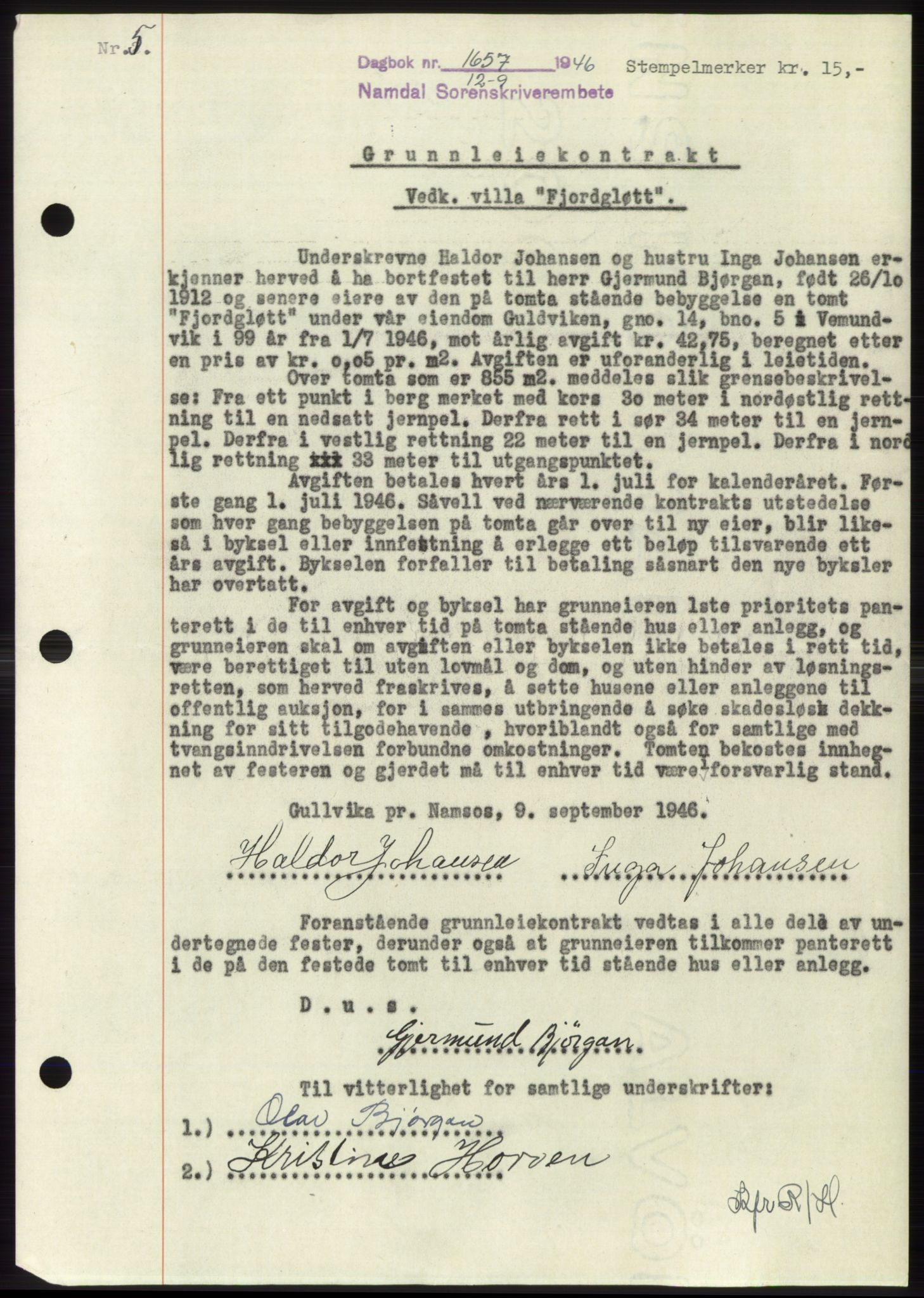 Namdal sorenskriveri, SAT/A-4133/1/2/2C: Mortgage book no. -, 1946-1947, Diary no: : 1657/1946
