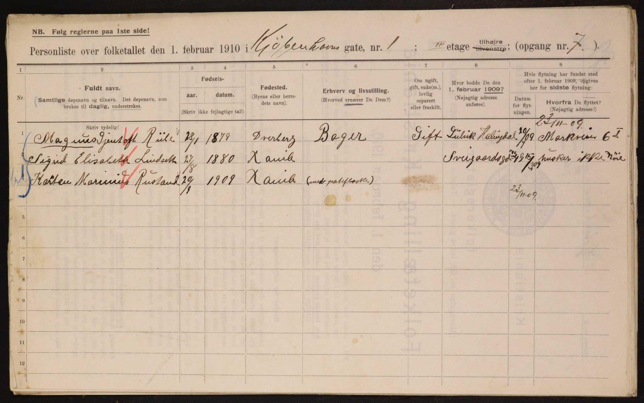 OBA, Municipal Census 1910 for Kristiania, 1910, p. 49843