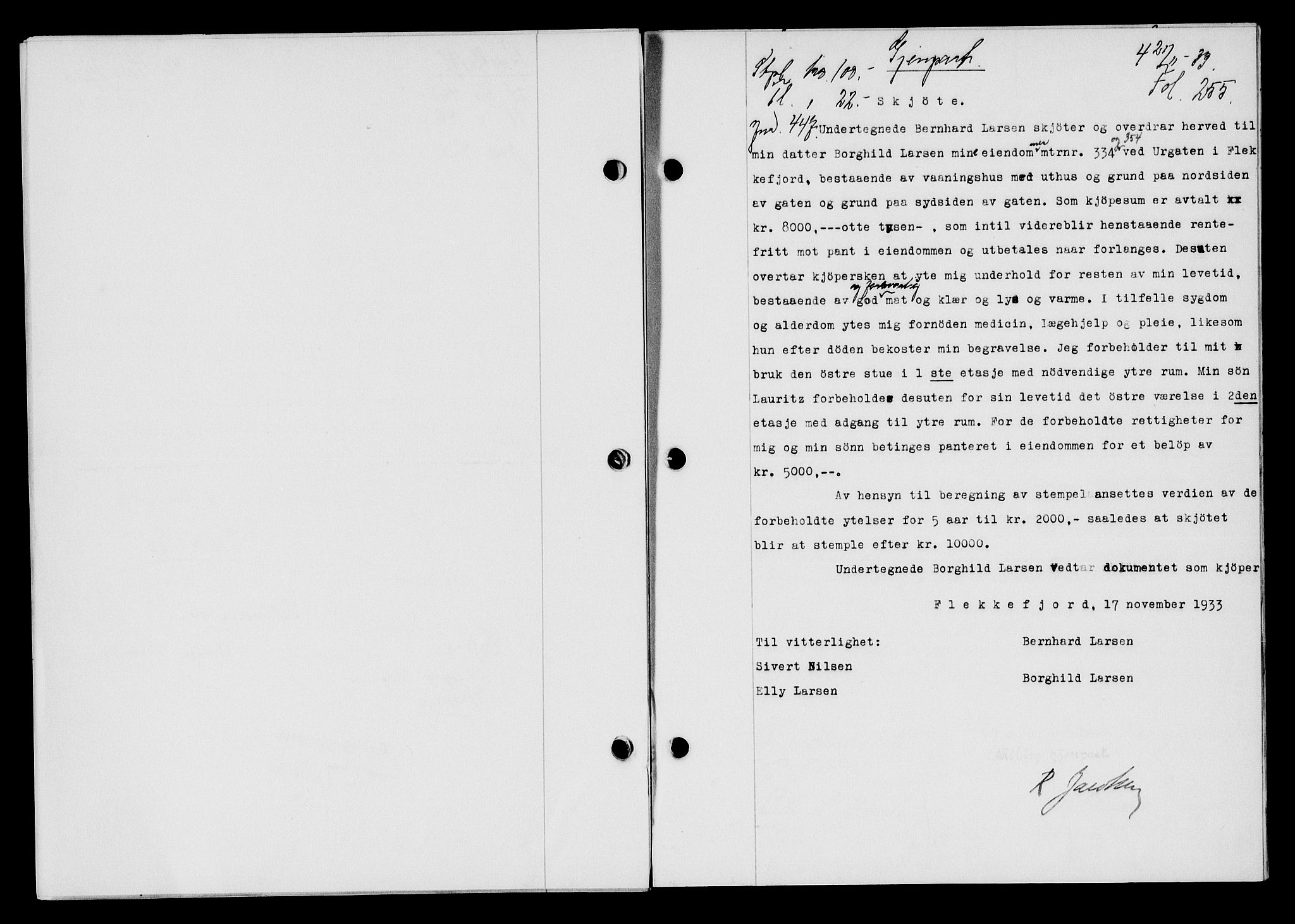 Flekkefjord sorenskriveri, SAK/1221-0001/G/Gb/Gba/L0049: Mortgage book no. 46, 1933-1934, Deed date: 21.11.1933