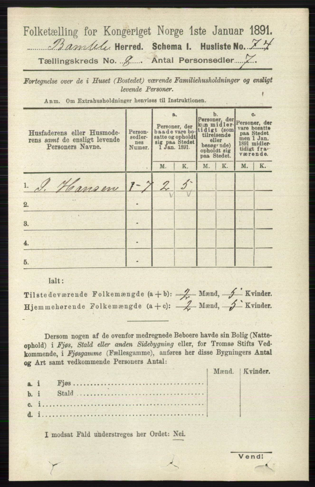 RA, 1891 census for 0814 Bamble, 1891, p. 3489