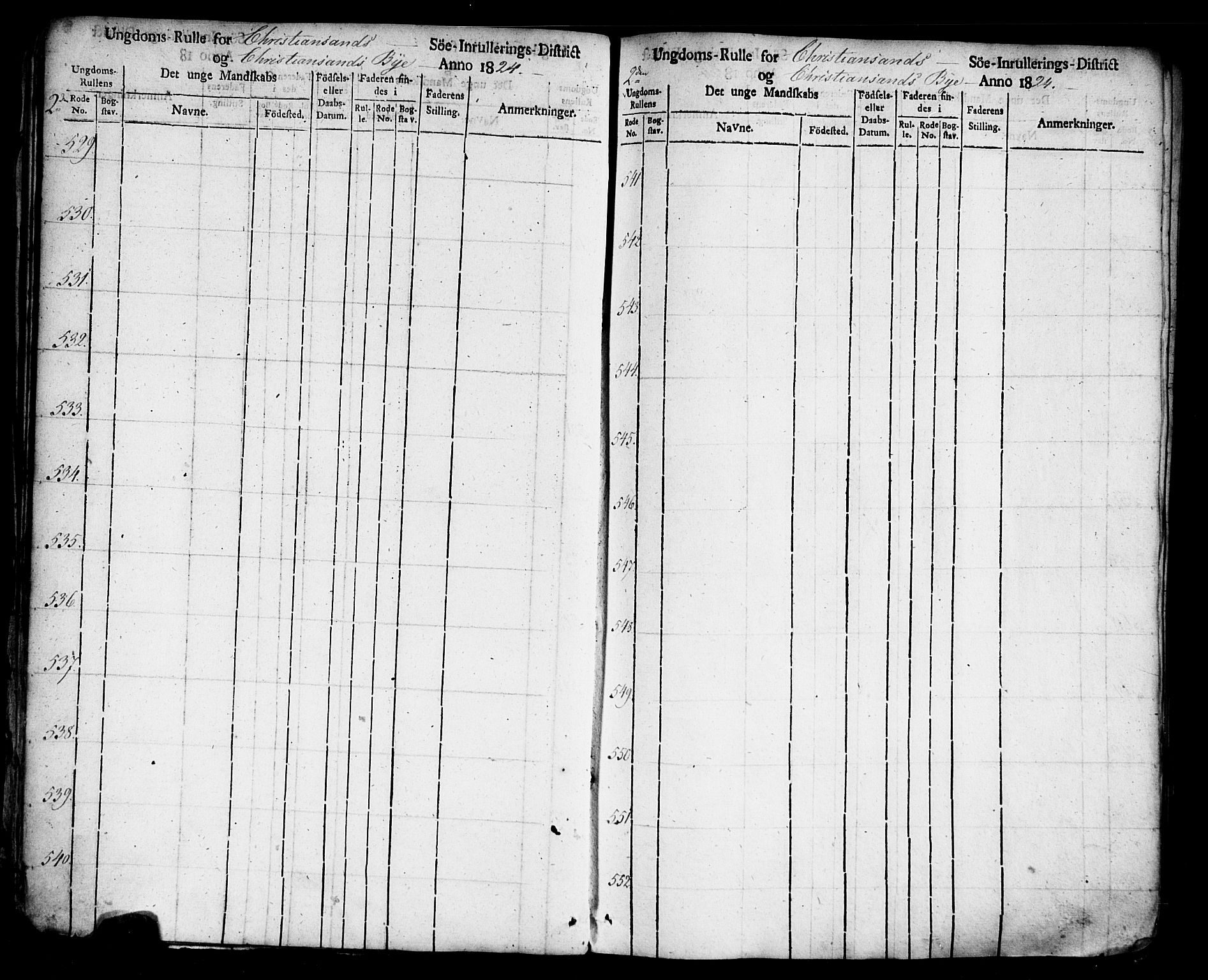 Kristiansand mønstringskrets, AV/SAK-2031-0015/F/Fa/L0001: Ungdomsrulle Kristiansand by nr 1-3616, H-1, 1824-1851, p. 24