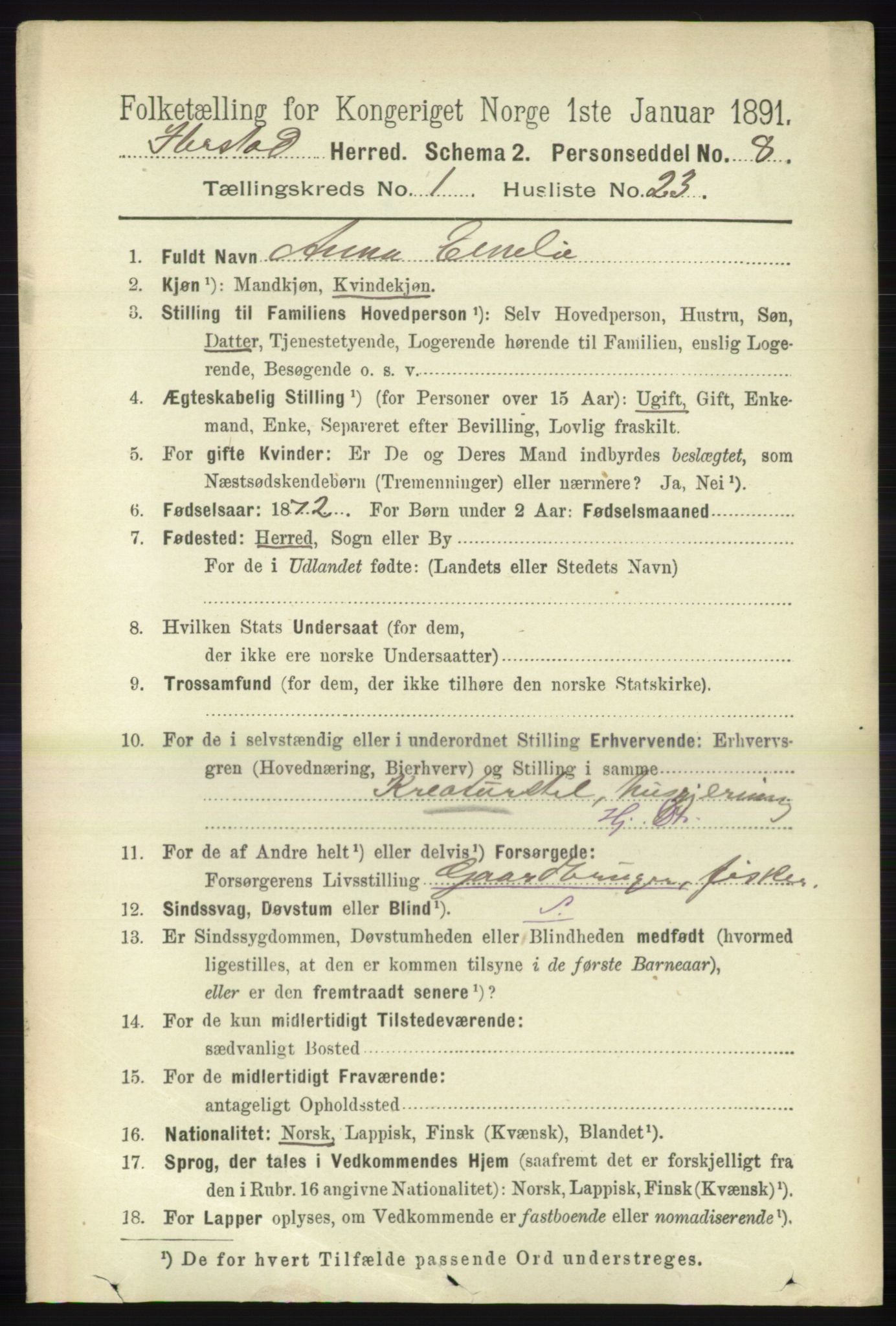 RA, 1891 census for 1917 Ibestad, 1891, p. 289