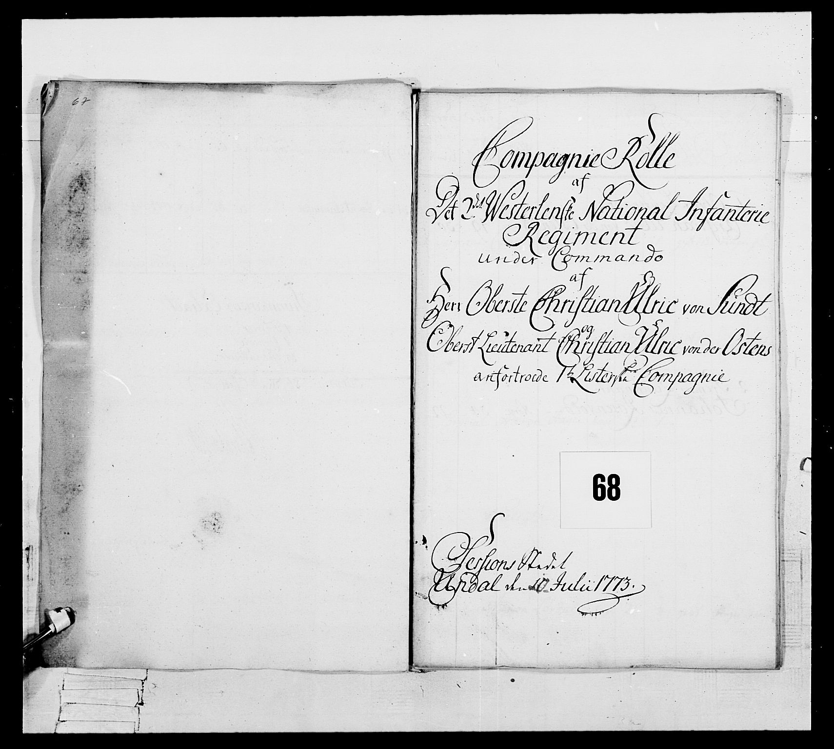 Generalitets- og kommissariatskollegiet, Det kongelige norske kommissariatskollegium, RA/EA-5420/E/Eh/L0105: 2. Vesterlenske nasjonale infanteriregiment, 1766-1773, p. 419