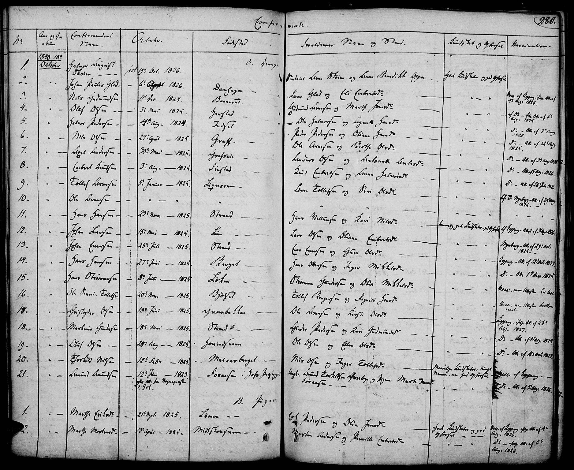Elverum prestekontor, SAH/PREST-044/H/Ha/Haa/L0008: Parish register (official) no. 8, 1830-1842, p. 280