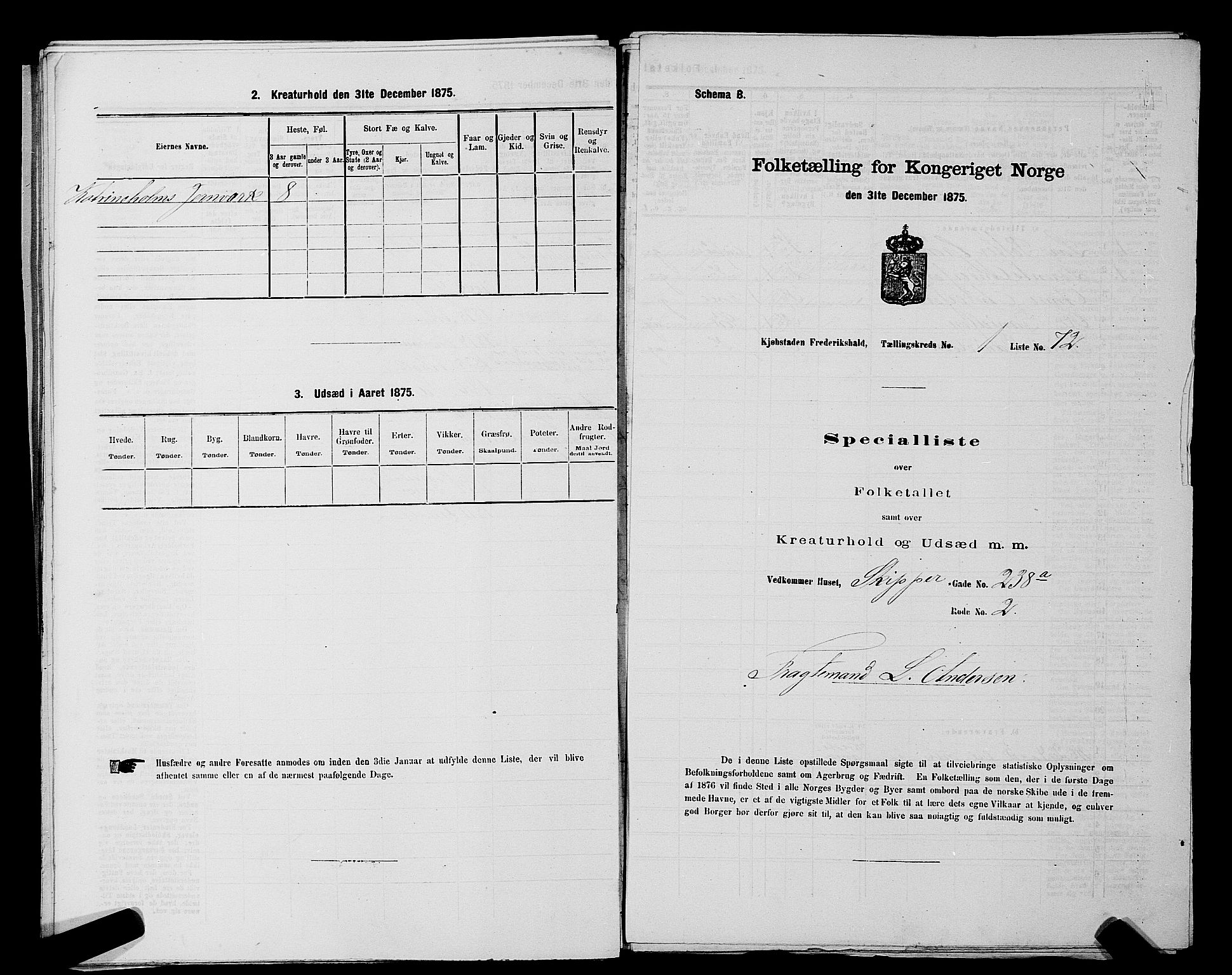 RA, 1875 census for 0101P Fredrikshald, 1875, p. 169