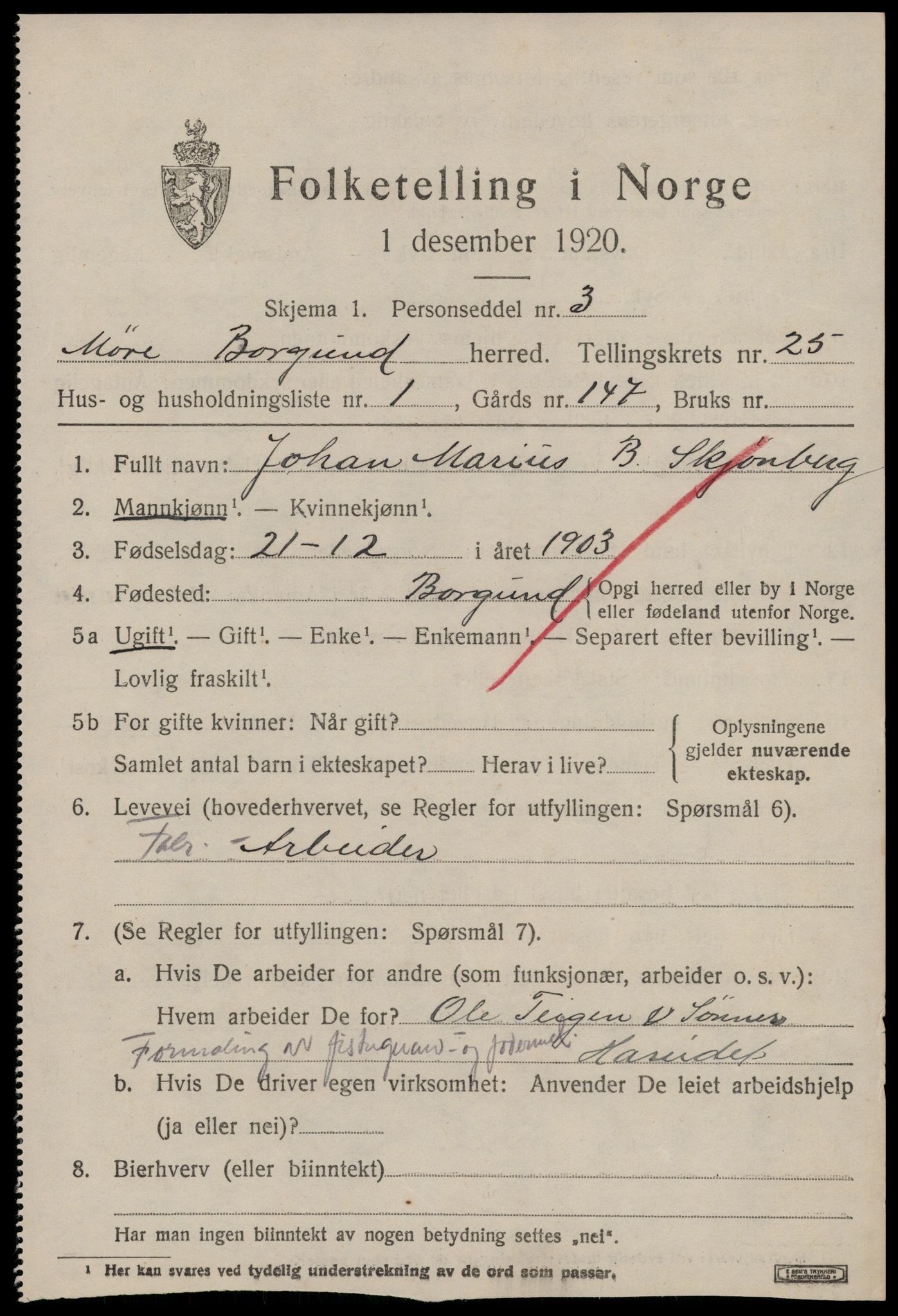 SAT, 1920 census for Borgund, 1920, p. 16802