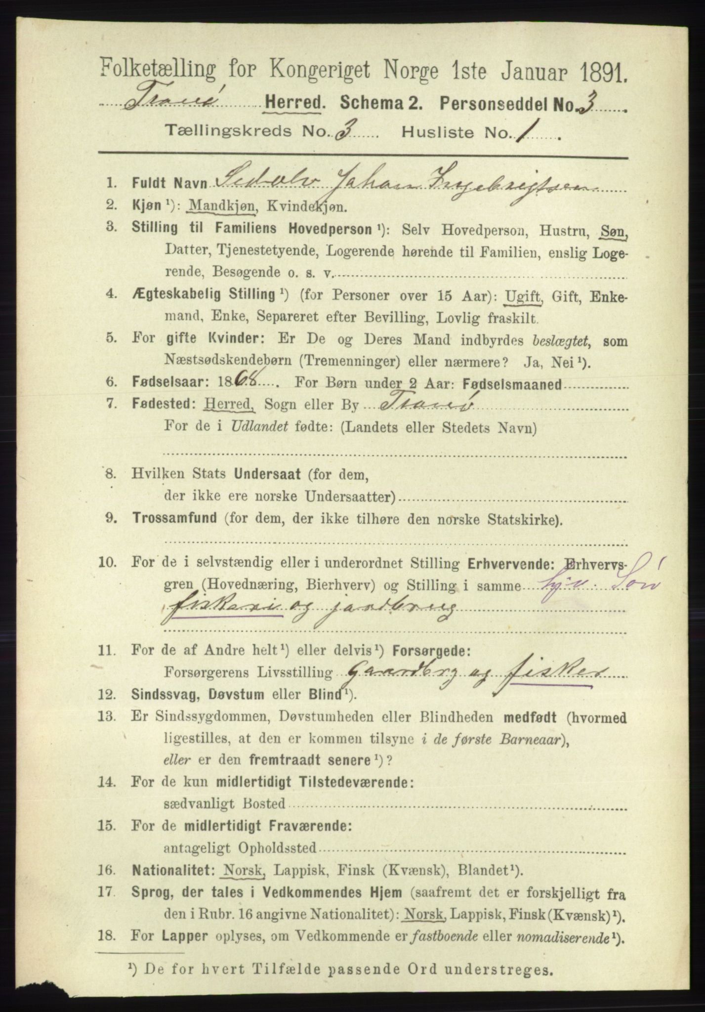 RA, 1891 census for 1927 Tranøy, 1891, p. 888