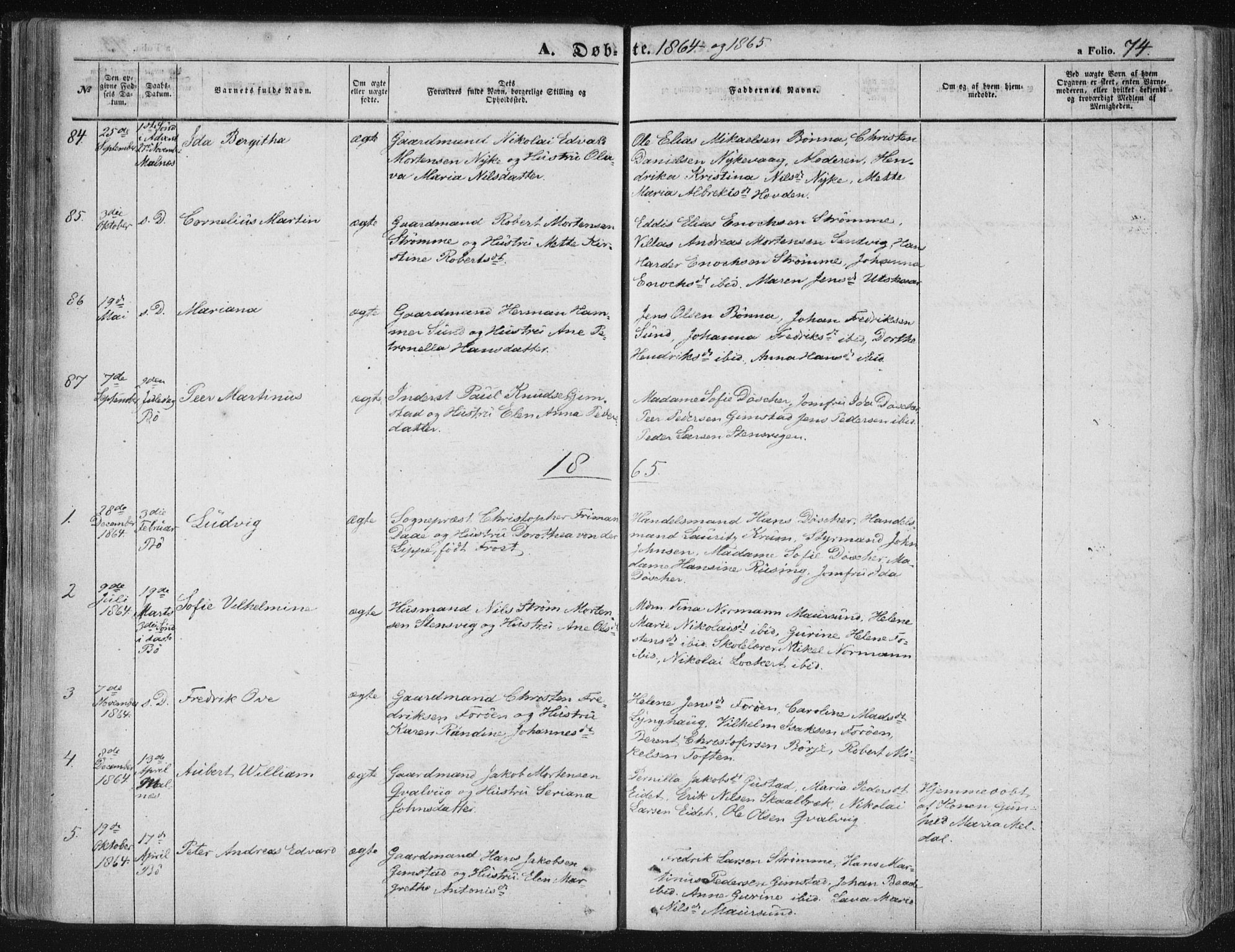 Ministerialprotokoller, klokkerbøker og fødselsregistre - Nordland, SAT/A-1459/891/L1300: Parish register (official) no. 891A05, 1856-1870, p. 74