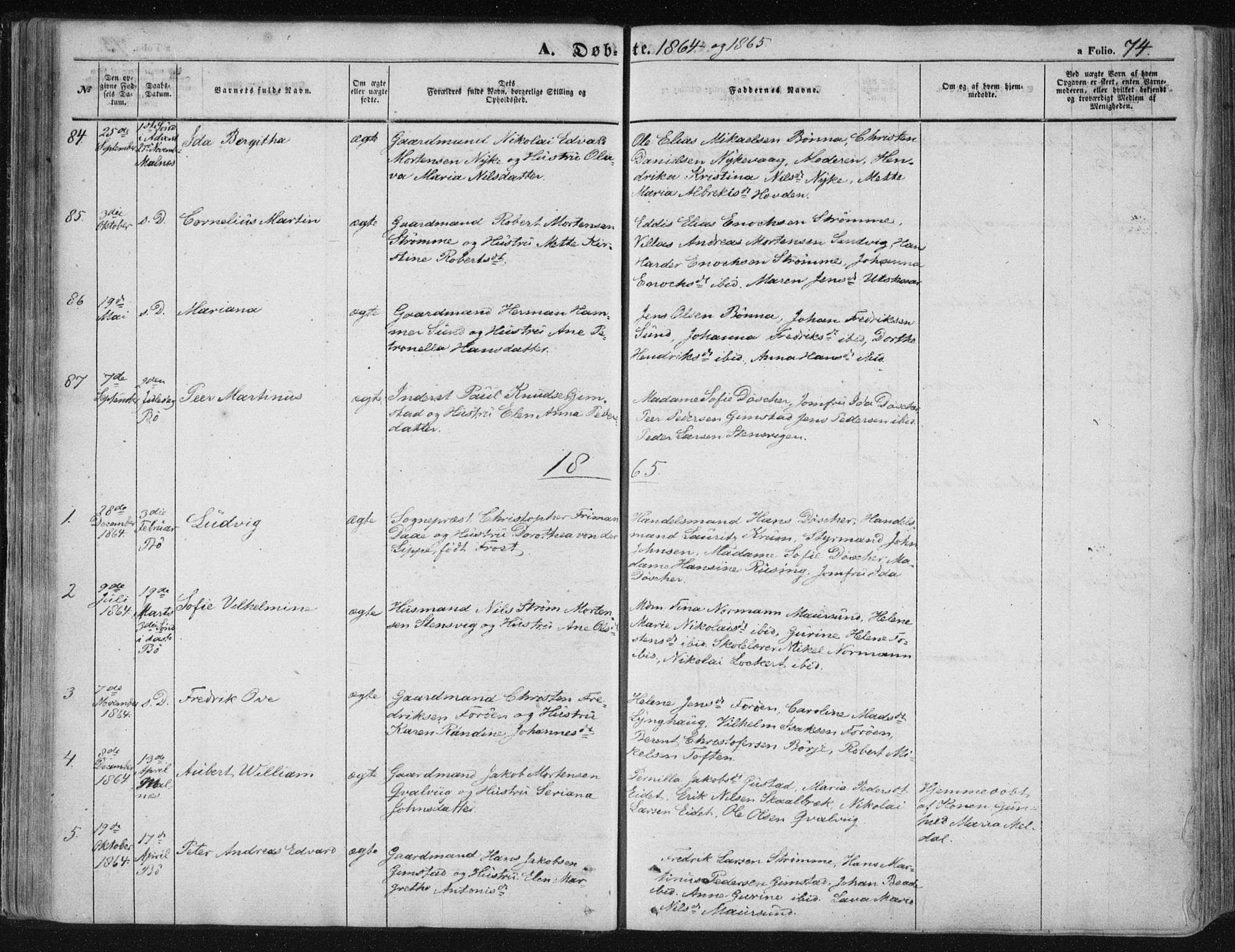 Ministerialprotokoller, klokkerbøker og fødselsregistre - Nordland, AV/SAT-A-1459/891/L1300: Parish register (official) no. 891A05, 1856-1870, p. 74
