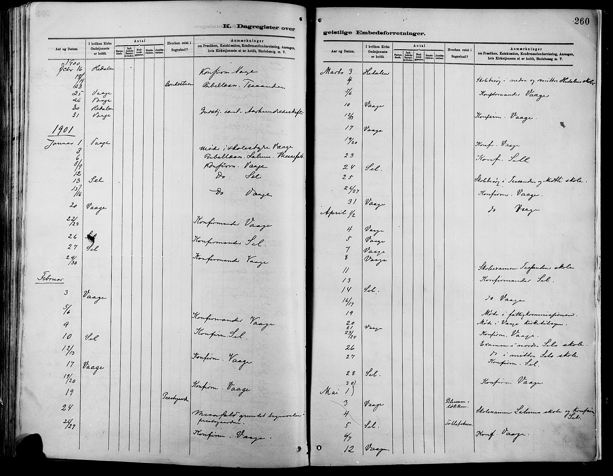 Vågå prestekontor, SAH/PREST-076/H/Ha/Haa/L0009: Parish register (official) no. 9, 1886-1904, p. 260