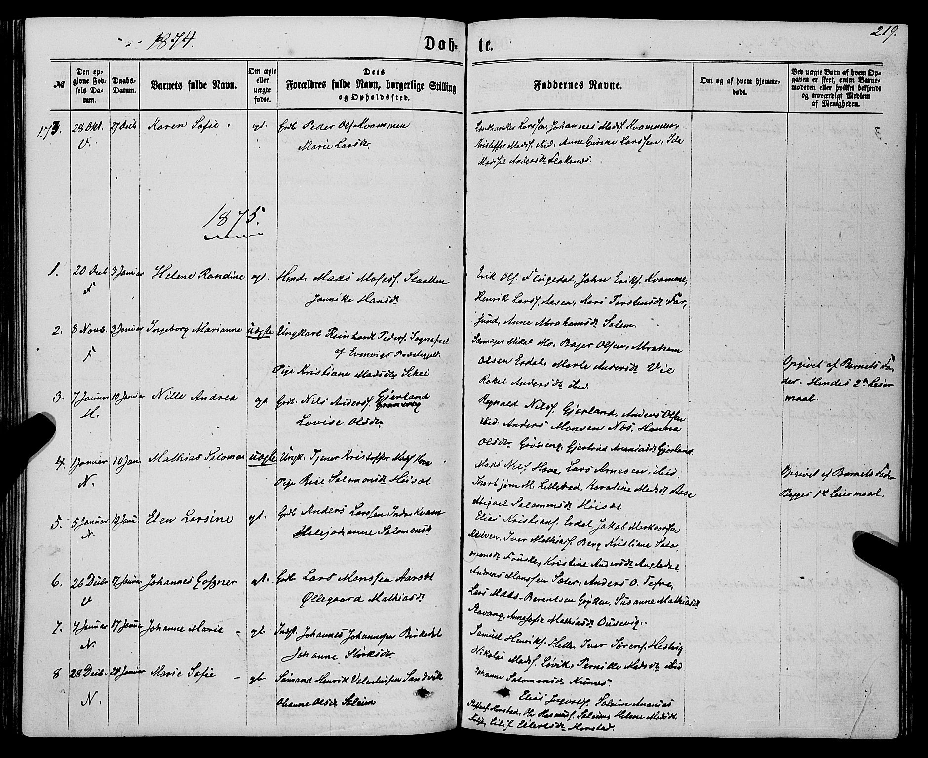 Førde sokneprestembete, SAB/A-79901/H/Haa/Haaa/L0009: Parish register (official) no. A 9, 1861-1877, p. 219