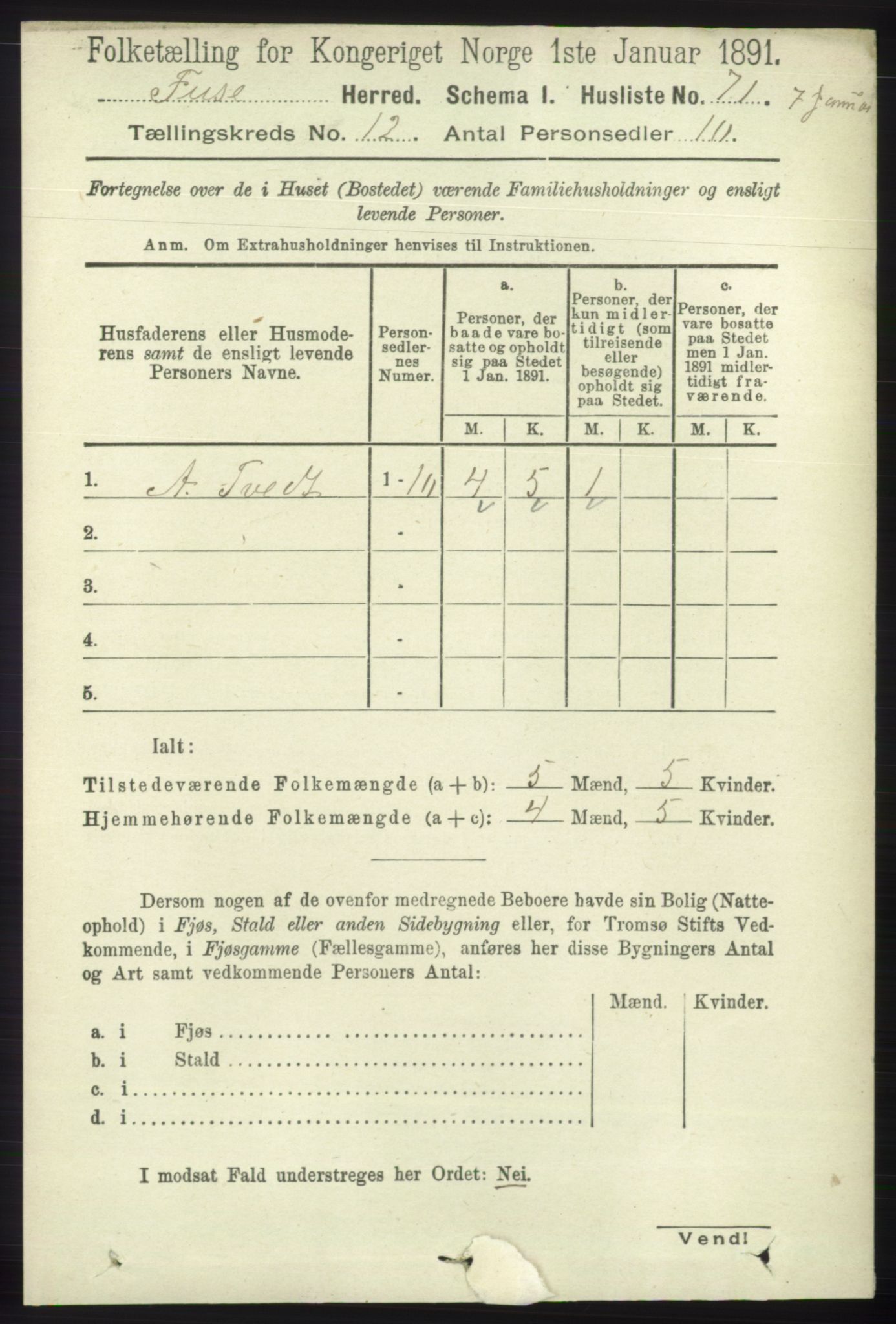 RA, 1891 census for 1241 Fusa, 1891, p. 2371