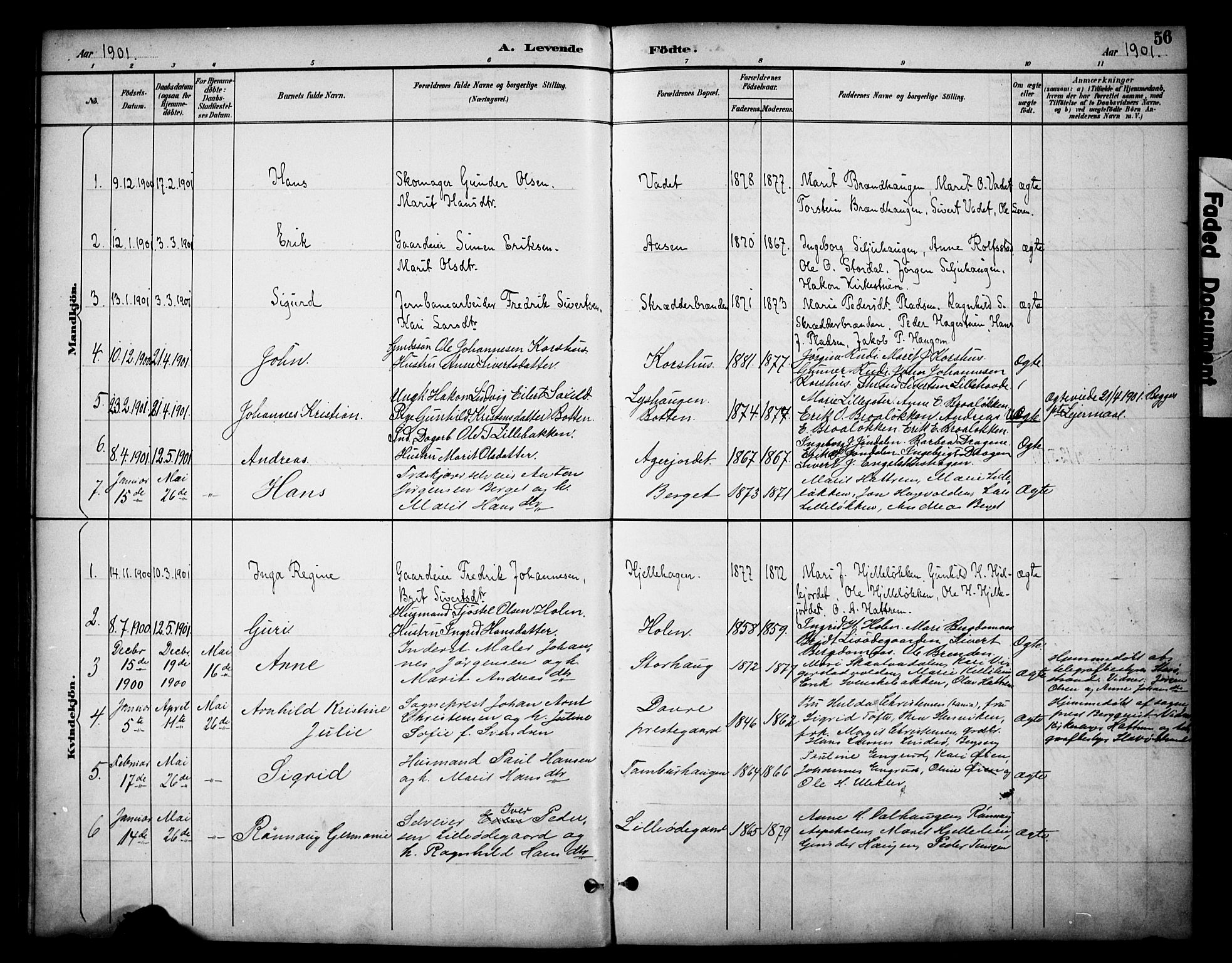 Dovre prestekontor, SAH/PREST-066/H/Ha/Haa/L0003: Parish register (official) no. 3, 1891-1901, p. 56