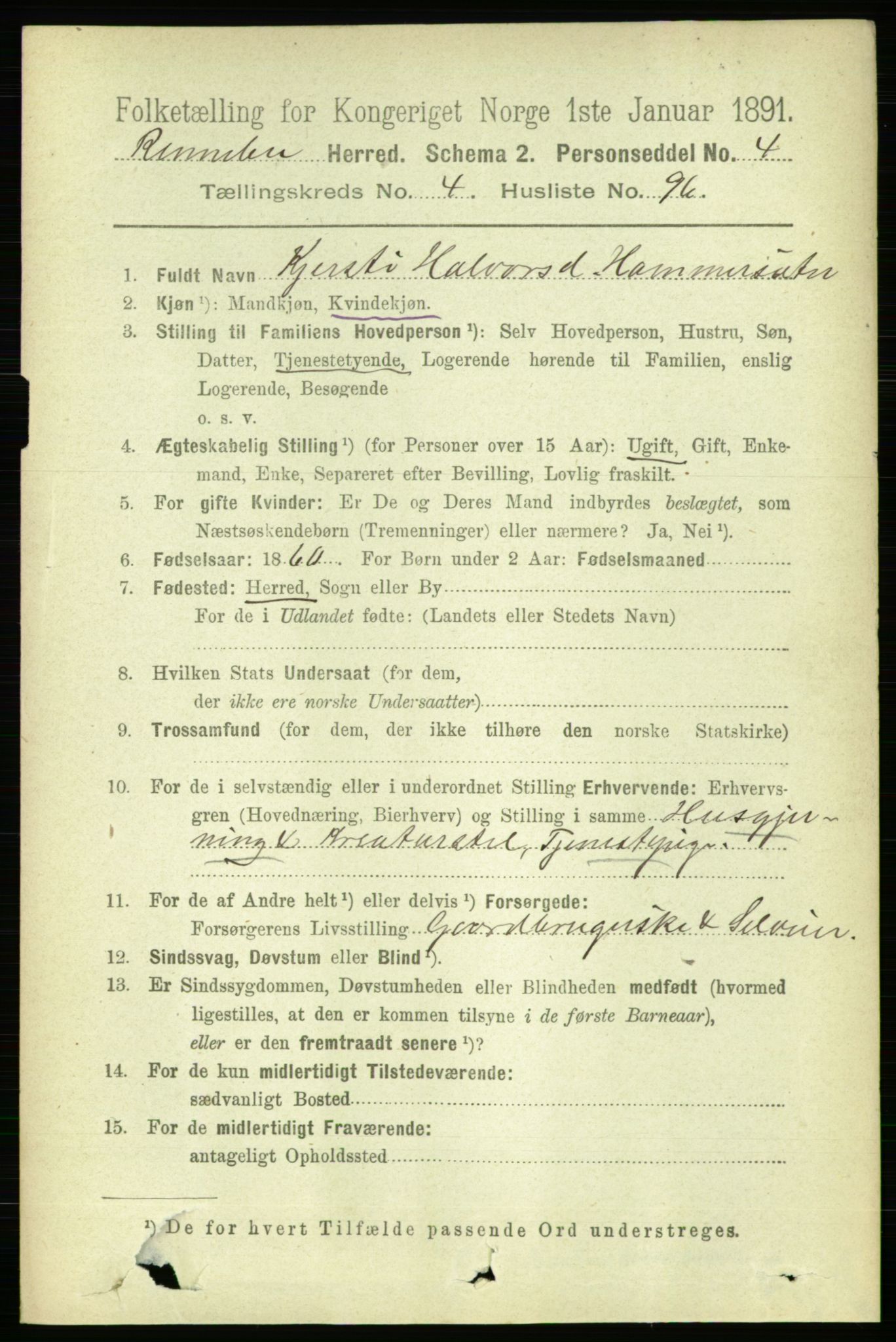 RA, 1891 census for 1635 Rennebu, 1891, p. 2556