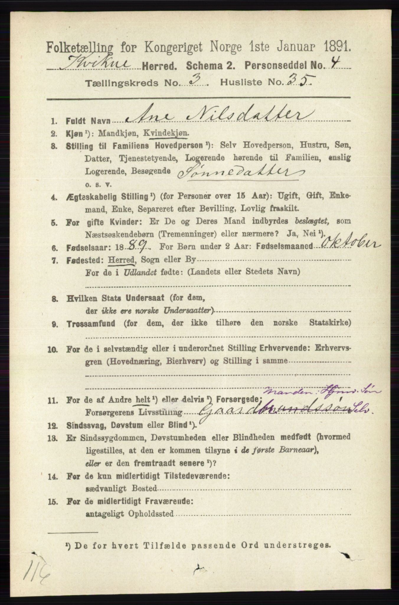 RA, 1891 census for 0440 Kvikne, 1891, p. 910