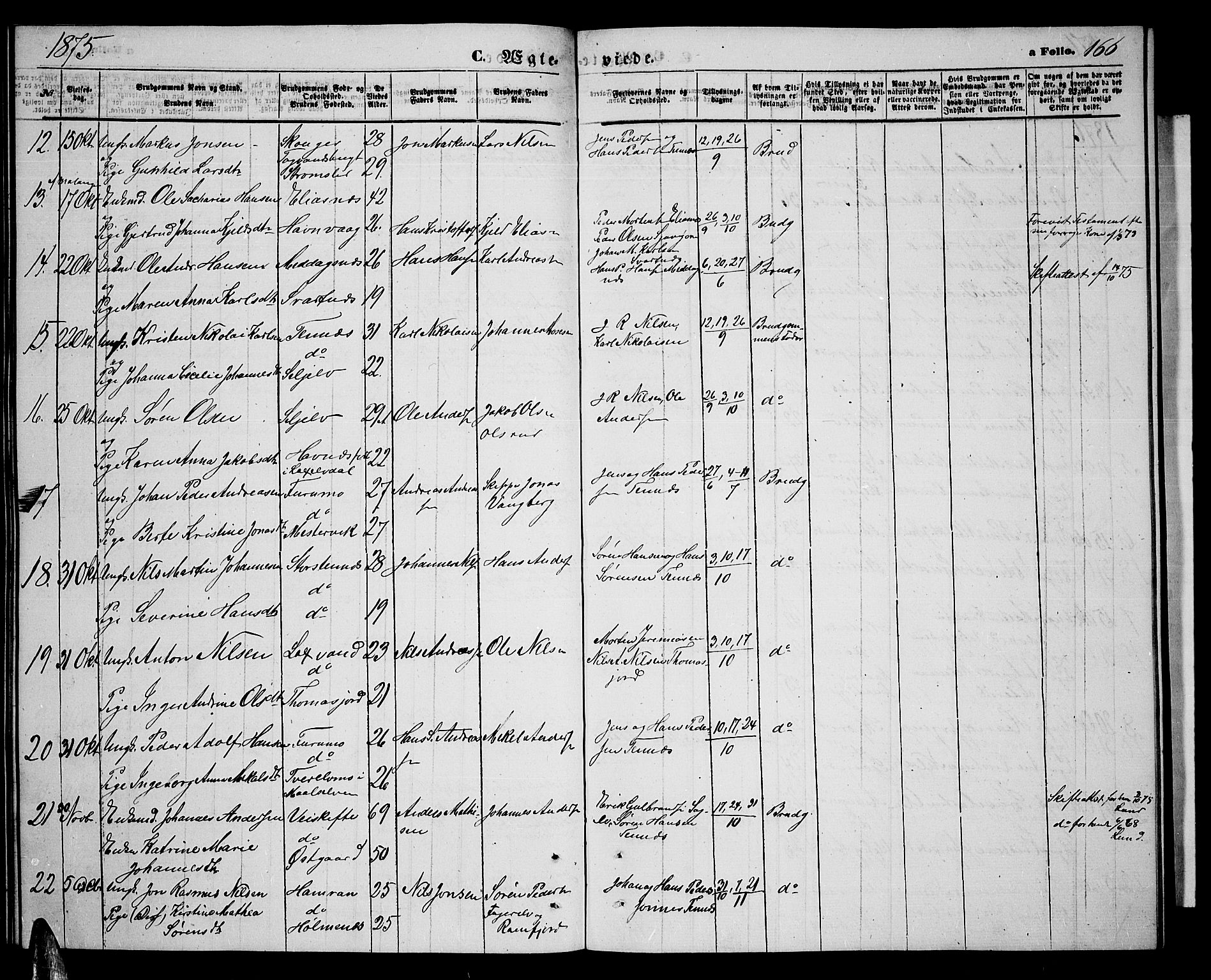 Balsfjord sokneprestembete, AV/SATØ-S-1303/G/Ga/L0006klokker: Parish register (copy) no. 6, 1863-1878, p. 166