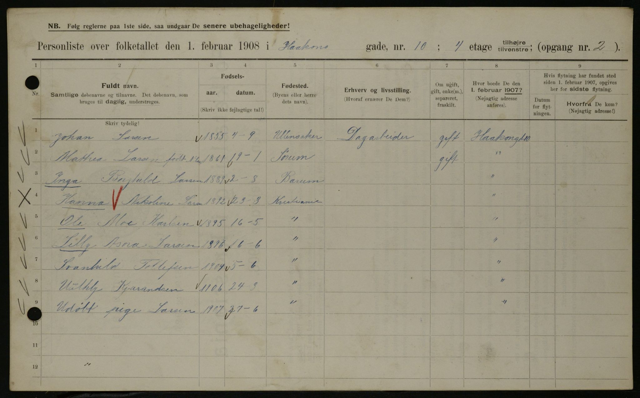 OBA, Municipal Census 1908 for Kristiania, 1908, p. 38436