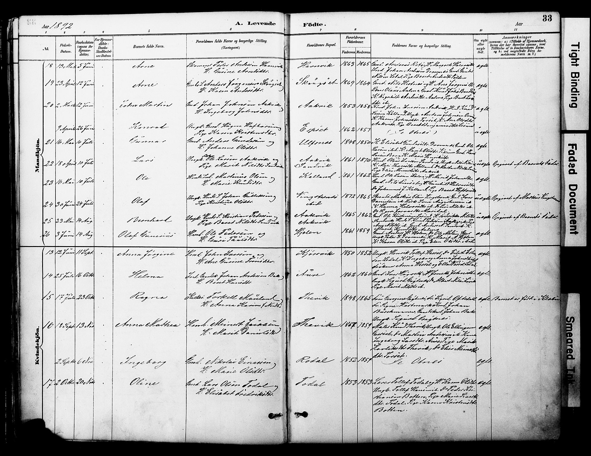 Ministerialprotokoller, klokkerbøker og fødselsregistre - Møre og Romsdal, AV/SAT-A-1454/578/L0907: Parish register (official) no. 578A06, 1887-1904, p. 33