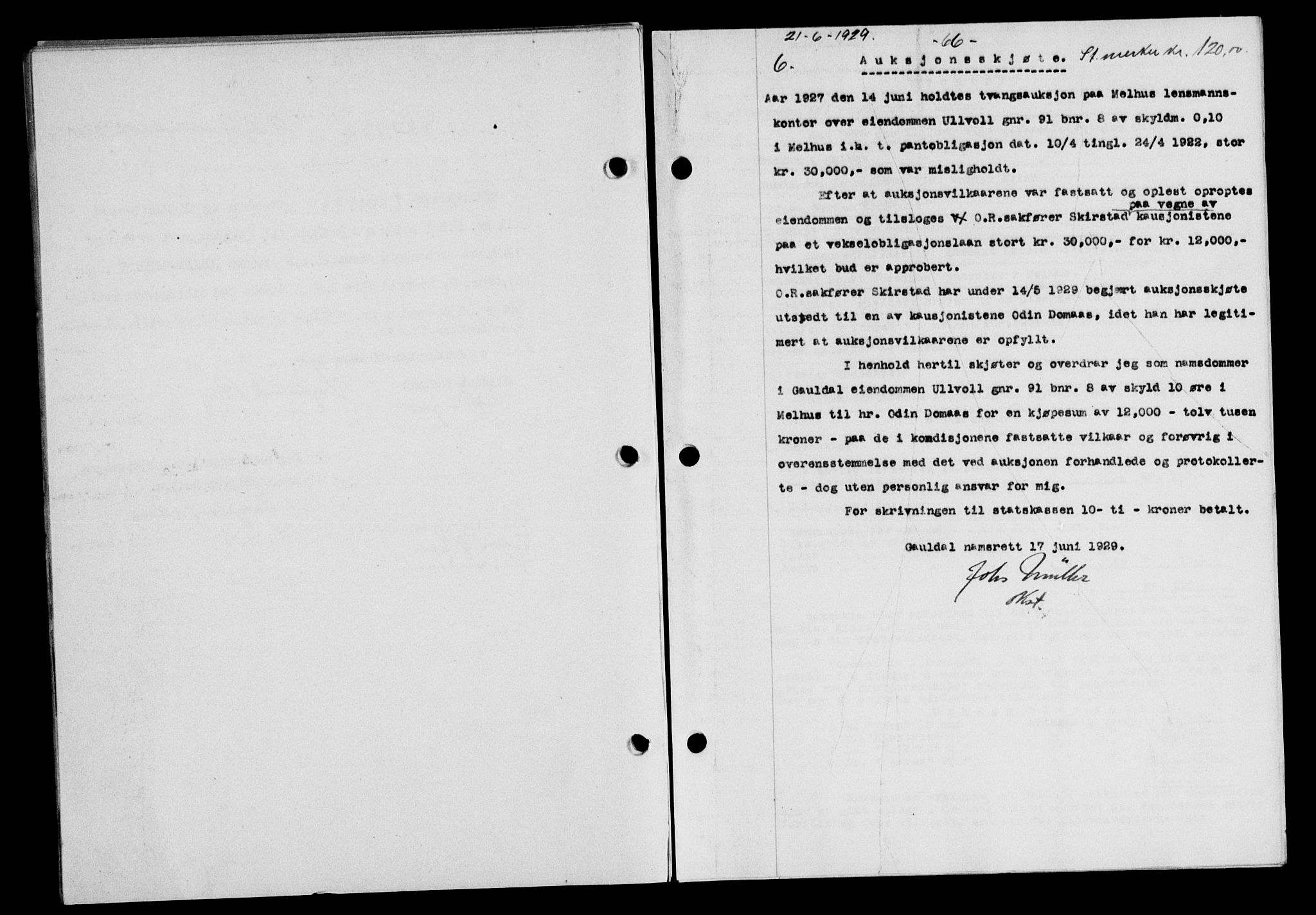 Gauldal sorenskriveri, AV/SAT-A-0014/1/2/2C/L0038: Mortgage book no. 39, 1929-1930, Deed date: 21.06.1929