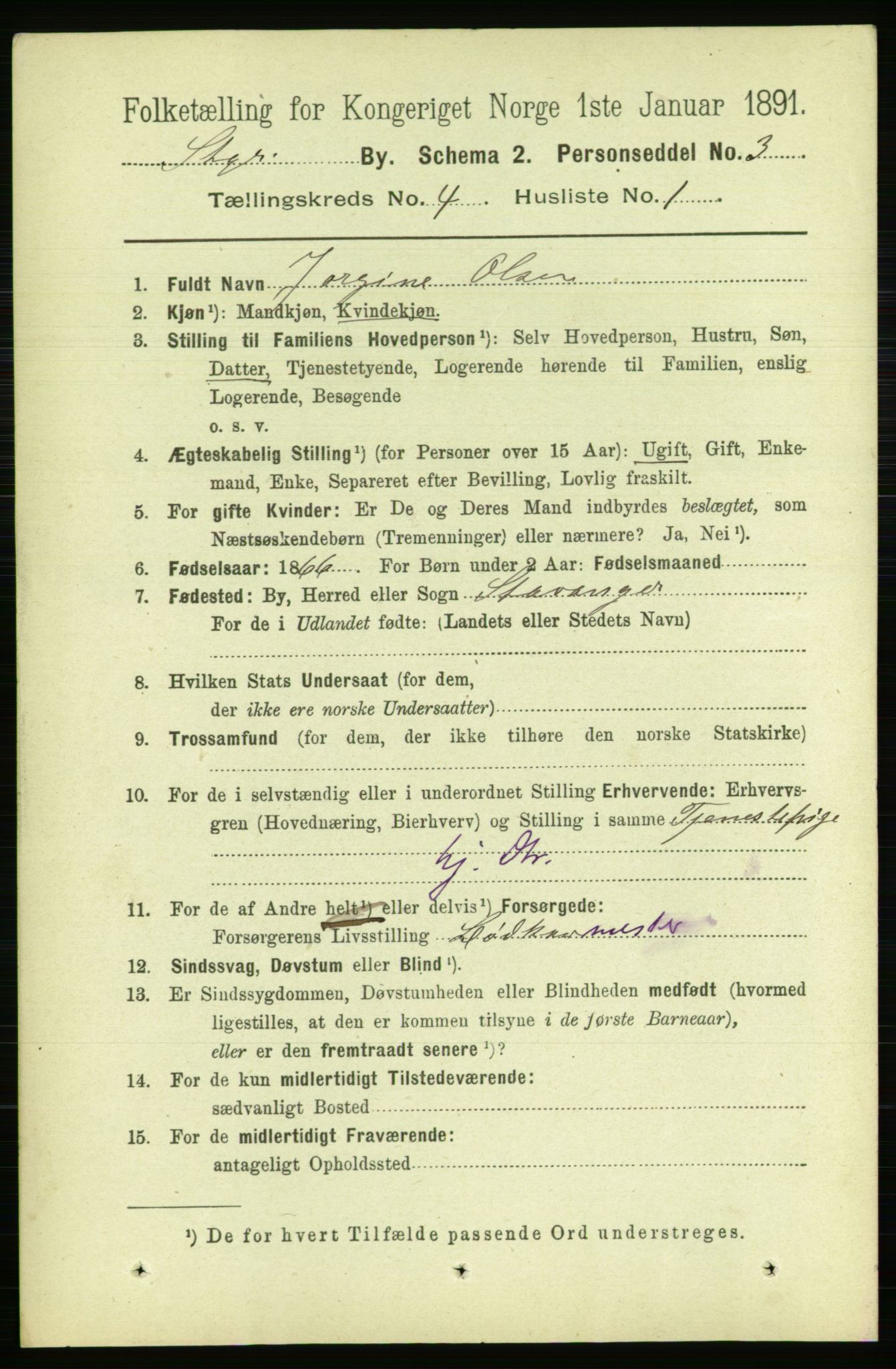 RA, 1891 census for 1103 Stavanger, 1891, p. 7677