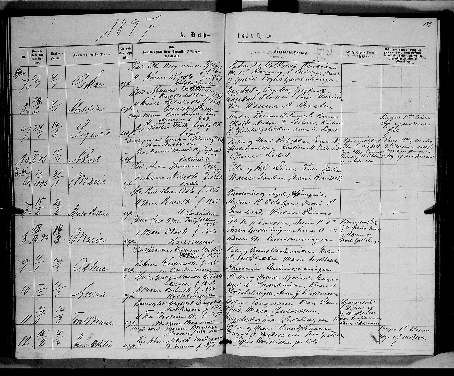 Ringebu prestekontor, AV/SAH-PREST-082/H/Ha/Hab/L0006: Parish register (copy) no. 6, 1880-1898, p. 139