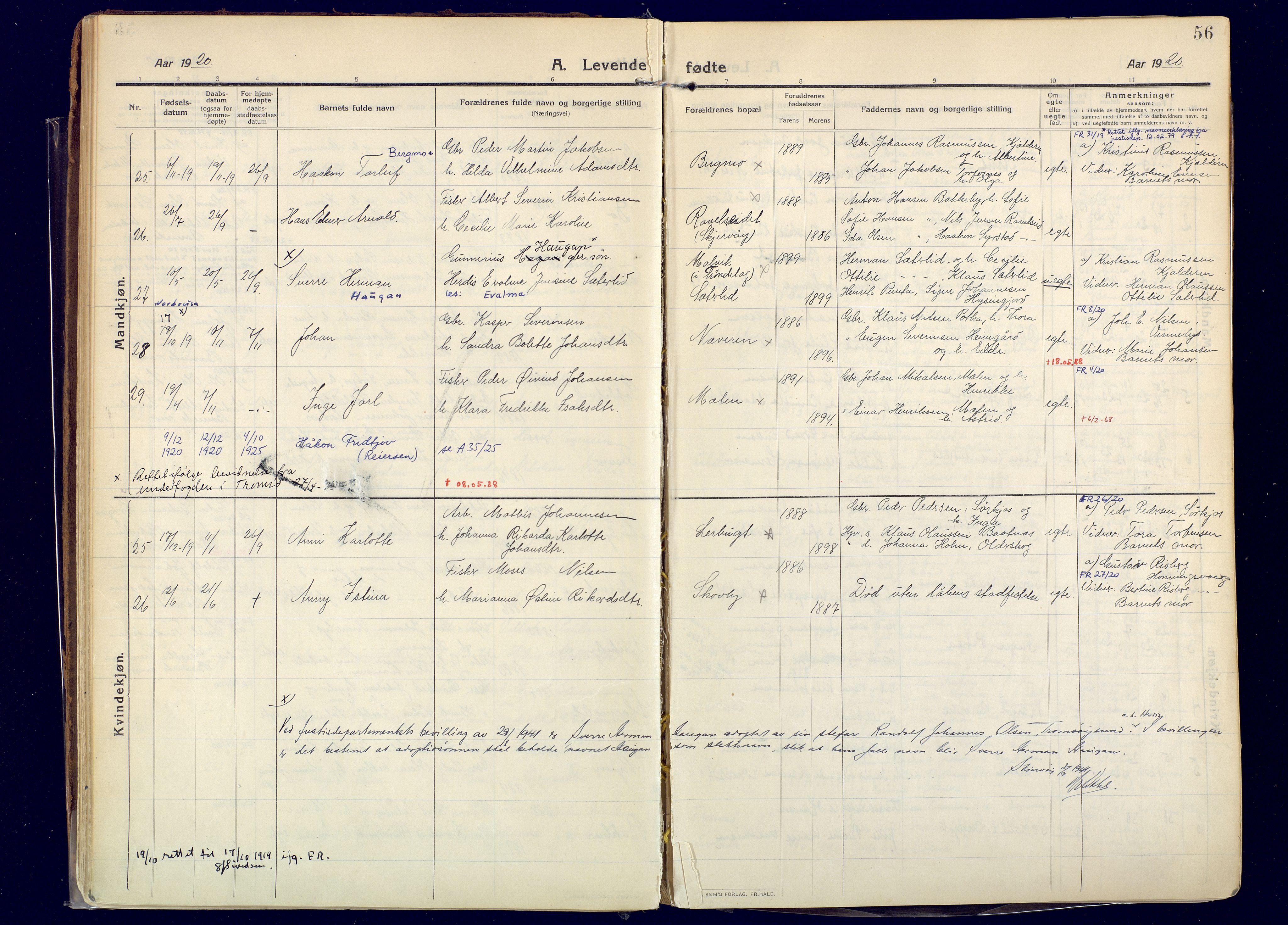 Skjervøy sokneprestkontor, AV/SATØ-S-1300/H/Ha/Haa: Parish register (official) no. 20, 1911-1931, p. 56