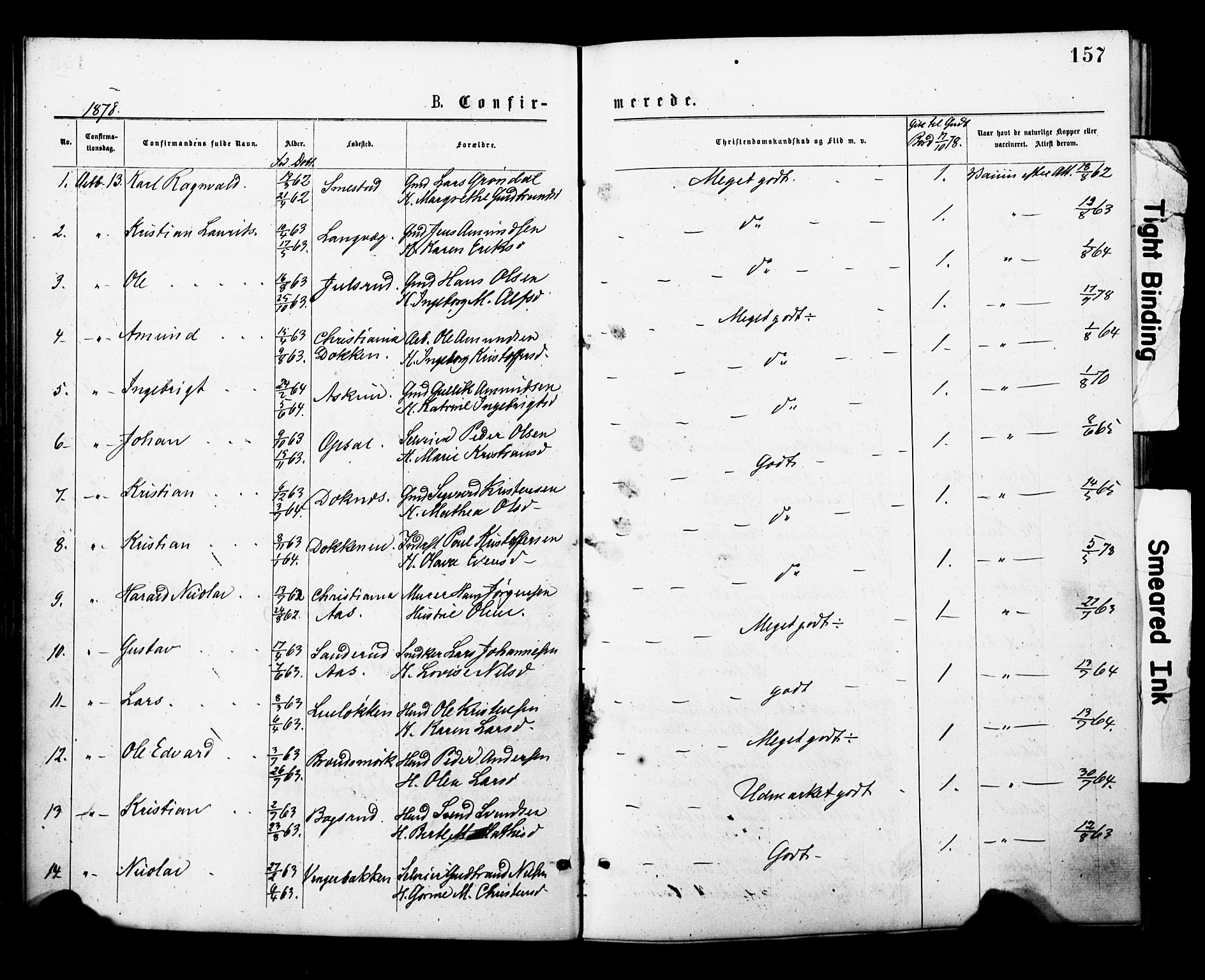 Eidsvoll prestekontor Kirkebøker, SAO/A-10888/F/Fa/L0001: Parish register (official) no. I 1, 1877-1881, p. 157