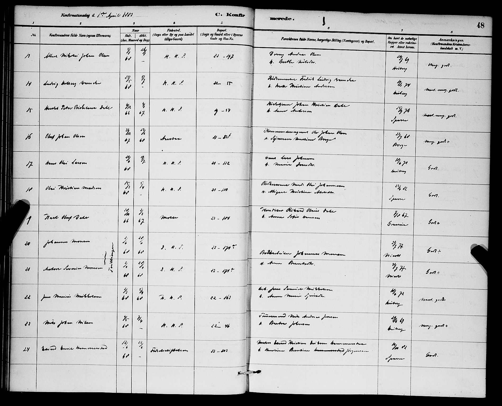 Korskirken sokneprestembete, AV/SAB-A-76101/H/Hab: Parish register (copy) no. C 3, 1880-1892, p. 48