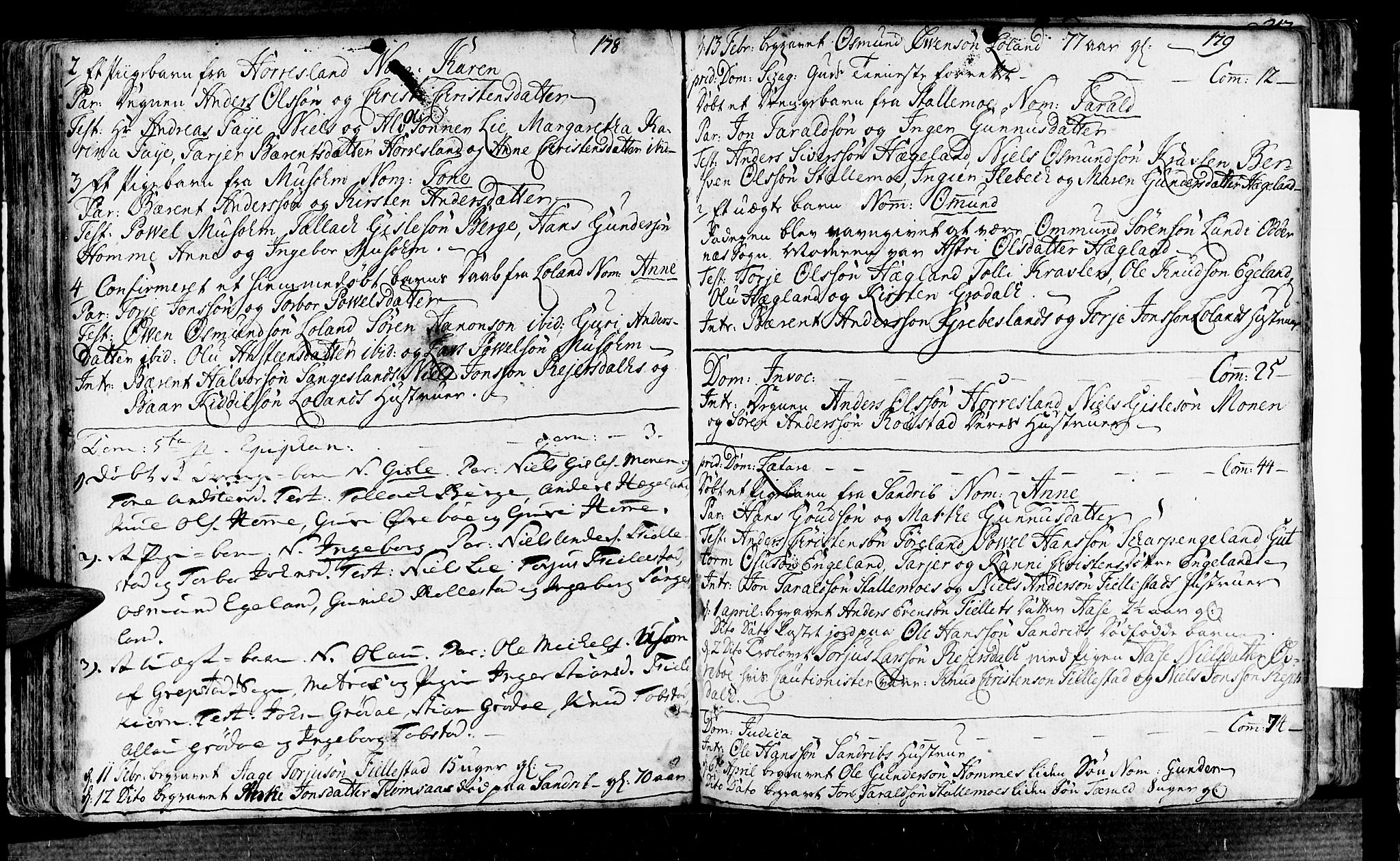 Vennesla sokneprestkontor, AV/SAK-1111-0045/Fa/Fac/L0001: Parish register (official) no. A 1, 1743-1784, p. 178-179