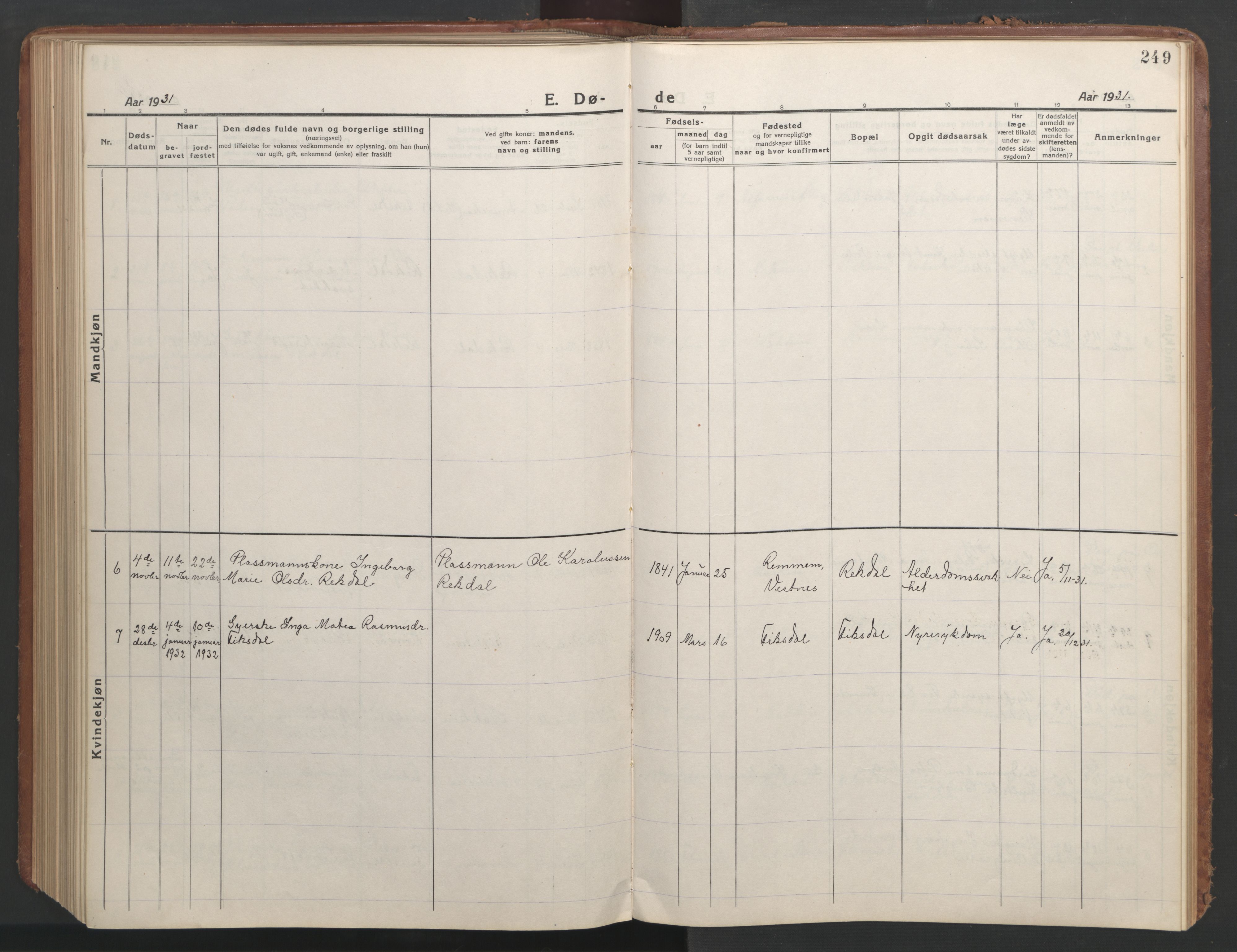 Ministerialprotokoller, klokkerbøker og fødselsregistre - Møre og Romsdal, AV/SAT-A-1454/540/L0542: Parish register (copy) no. 540C02, 1921-1967, p. 249