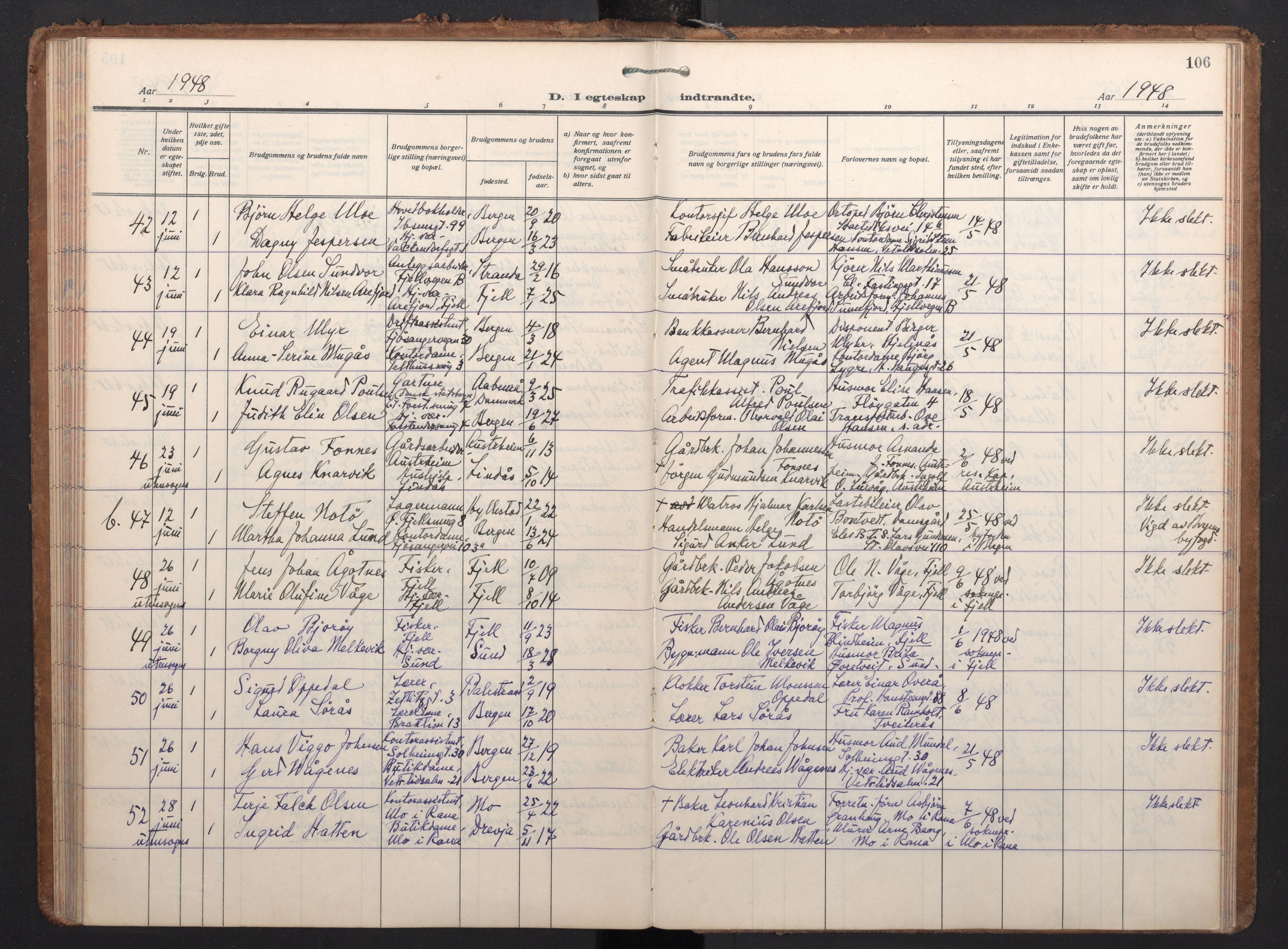 Korskirken sokneprestembete, AV/SAB-A-76101/H/Haa/L0040: Parish register (official) no. D 7, 1938-1952, p. 105b-106a