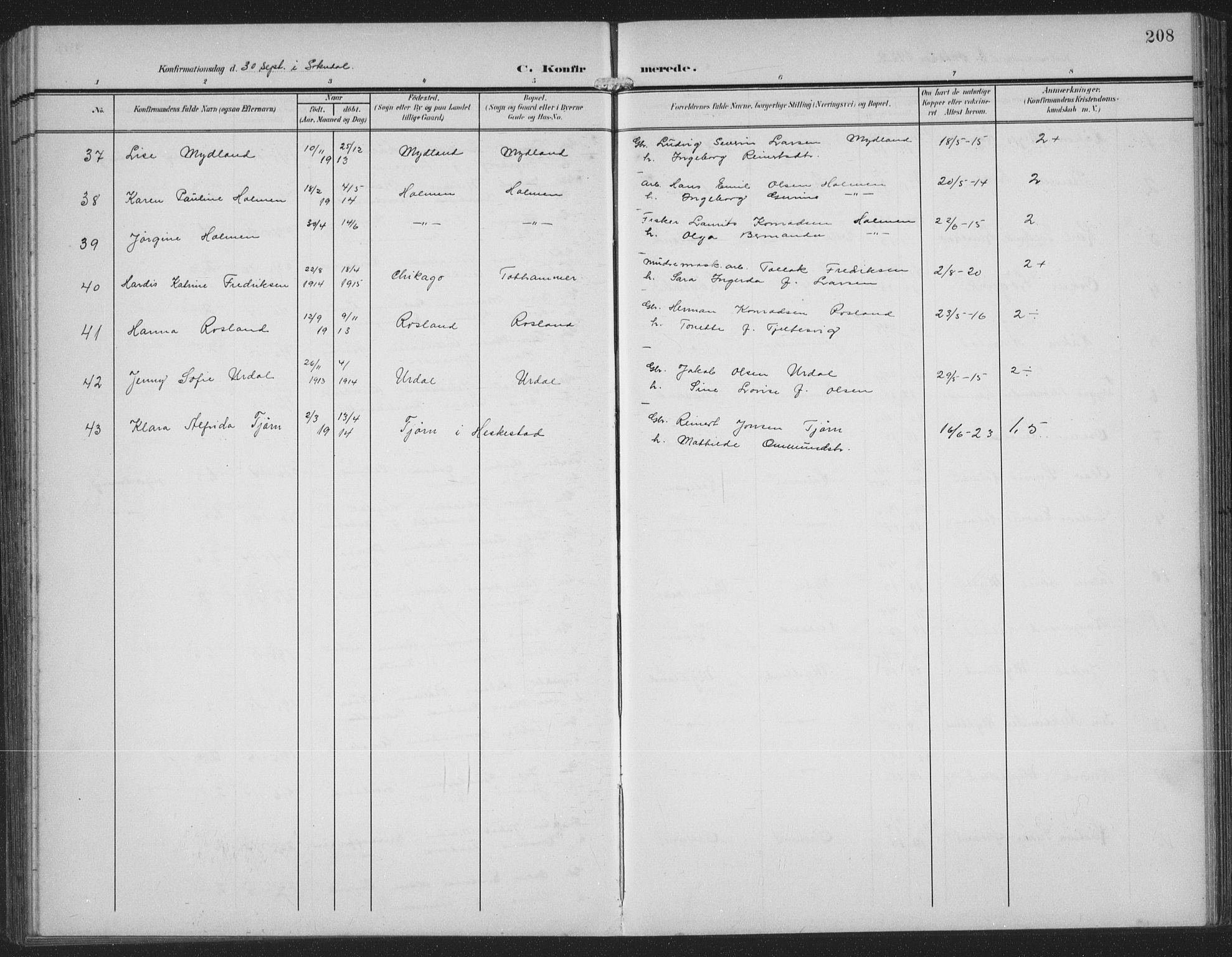 Sokndal sokneprestkontor, AV/SAST-A-101808: Parish register (copy) no. B 8, 1908-1934, p. 208