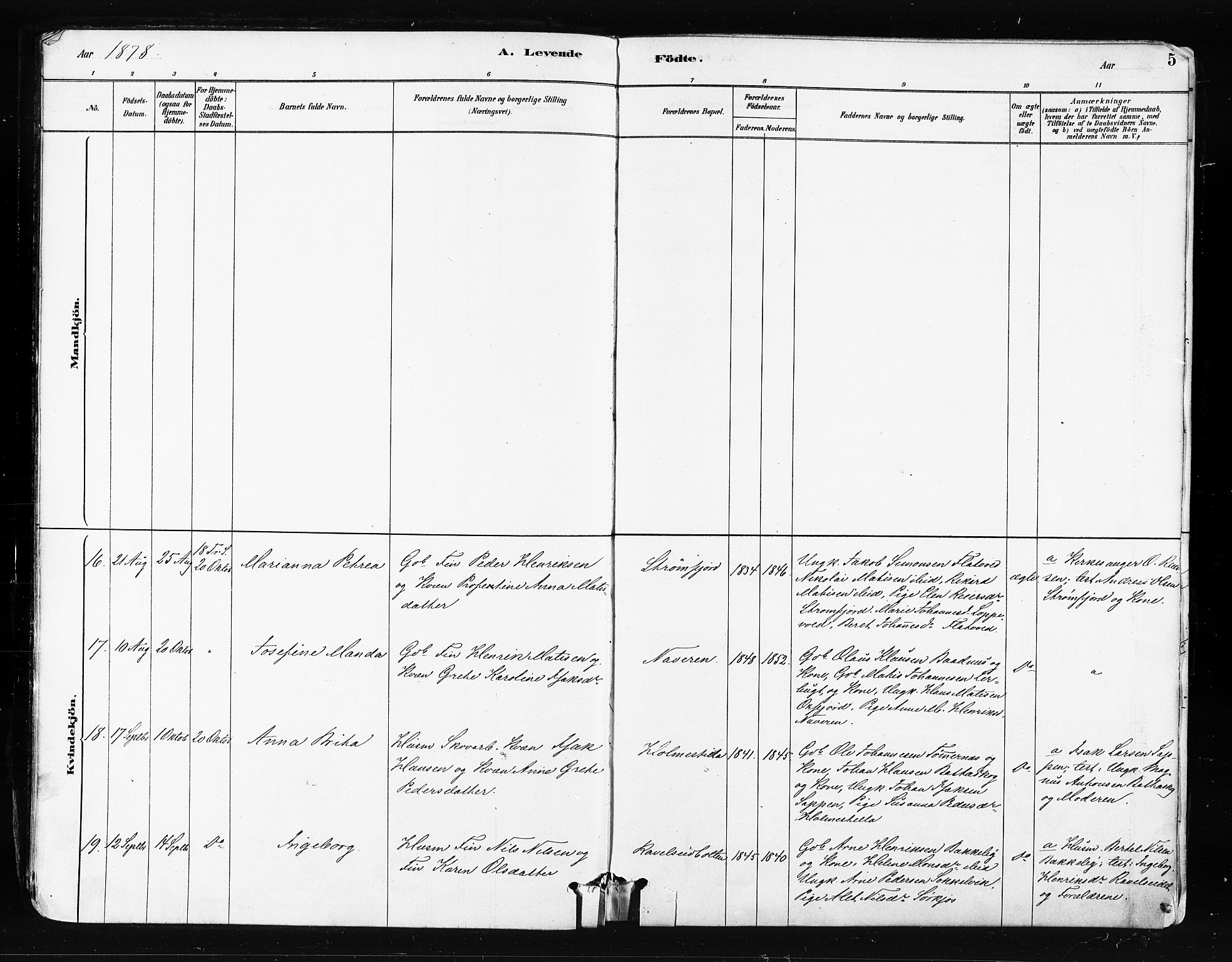 Skjervøy sokneprestkontor, SATØ/S-1300/H/Ha/Haa/L0014kirke: Parish register (official) no. 14, 1878-1894, p. 5