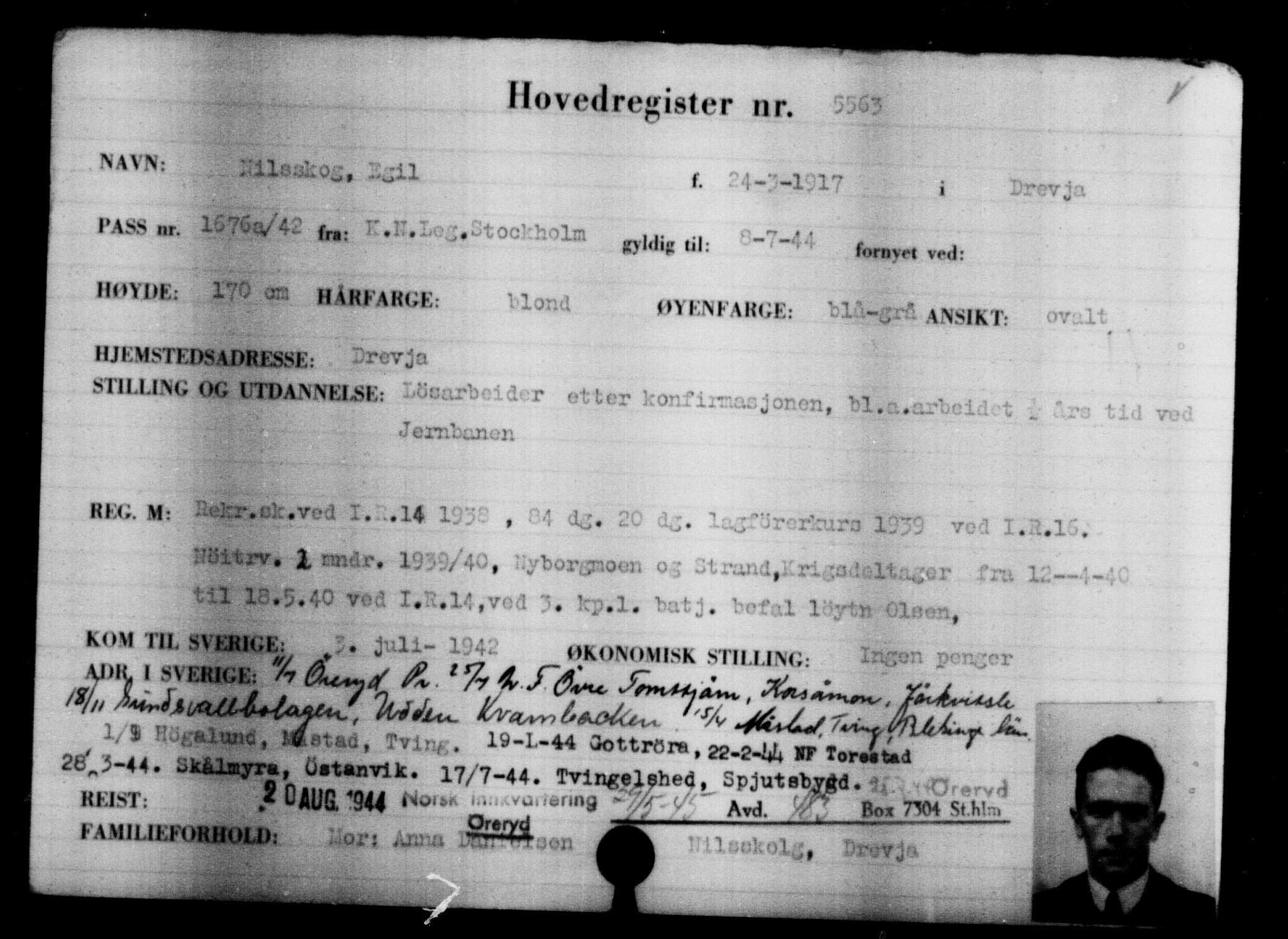 Utenriksstasjonene, Legasjonen i Stockholm, Flyktningkontoret, AV/RA-S-6753/V/Va/L0004: Kjesäterkartoteket, flyktninger med registreringsnr. 3496-6610, 1940-1945, p. 2393