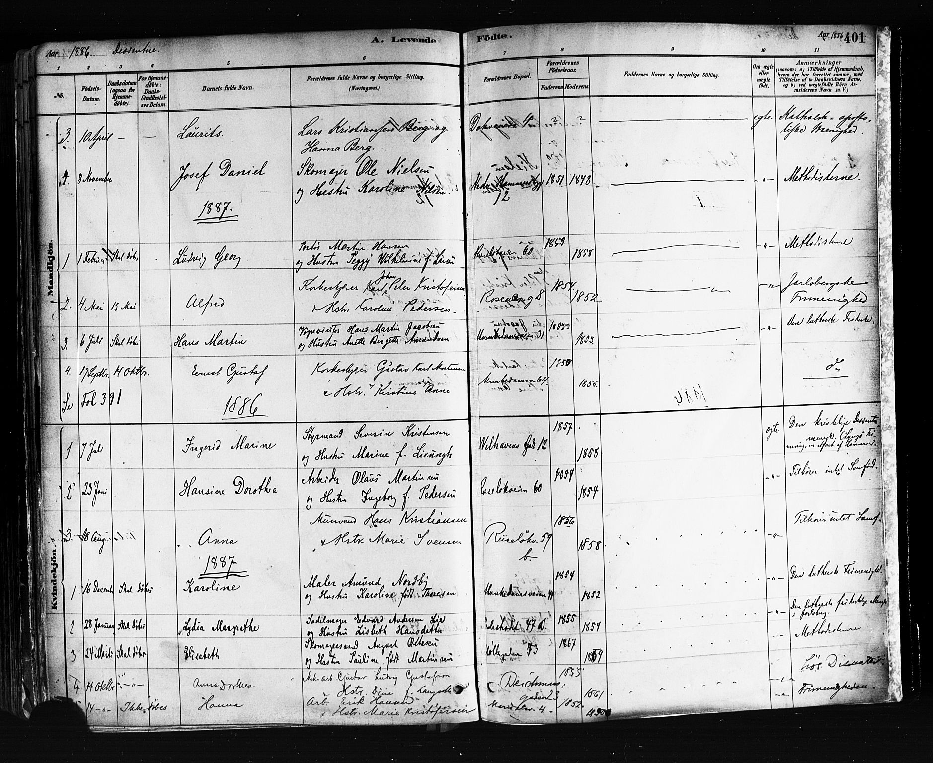 Trefoldighet prestekontor Kirkebøker, AV/SAO-A-10882/F/Fa/L0005: Parish register (official) no. I 5, 1881-1891, p. 401