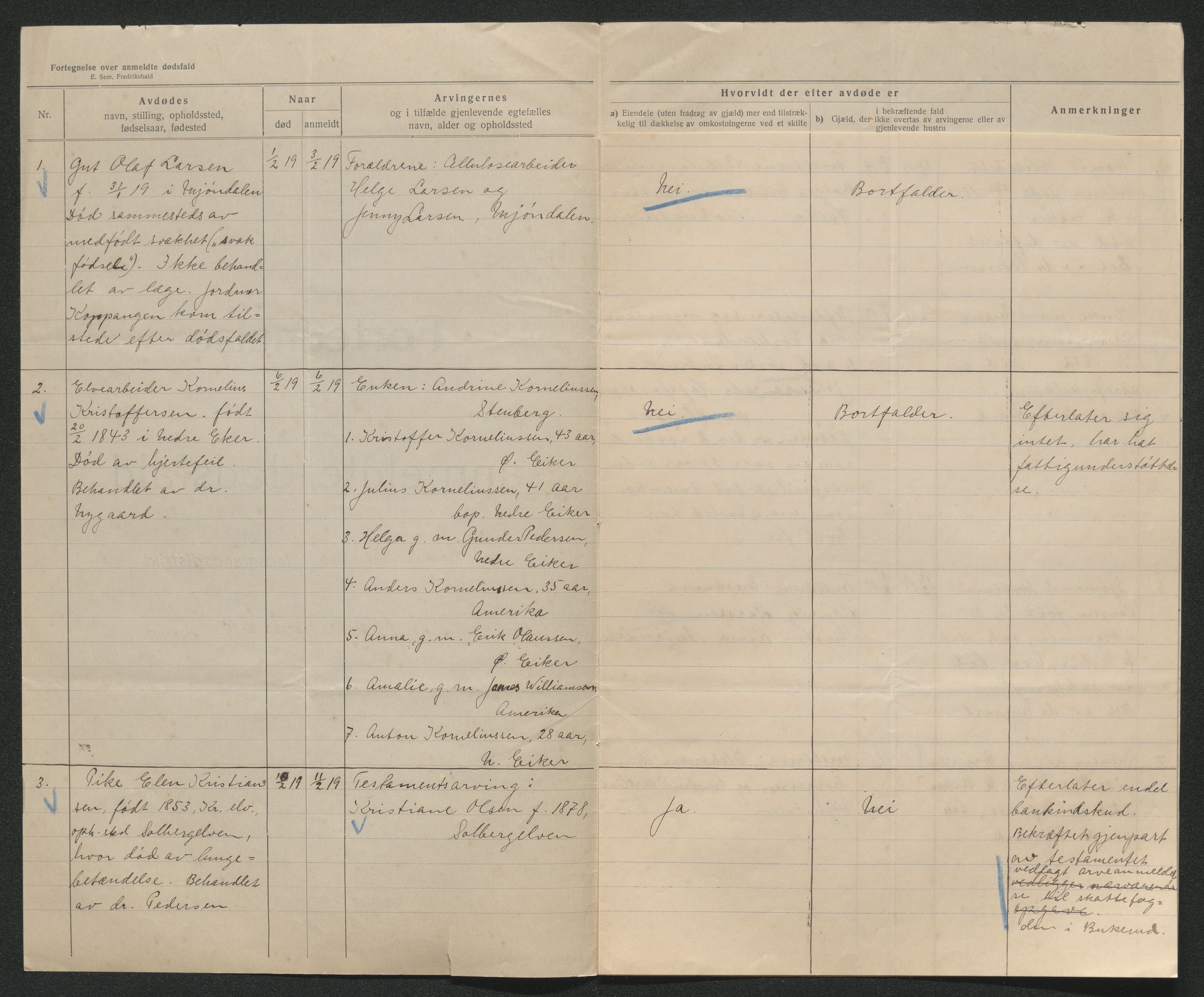 Eiker, Modum og Sigdal sorenskriveri, AV/SAKO-A-123/H/Ha/Hab/L0039: Dødsfallsmeldinger, 1918-1919, p. 1252