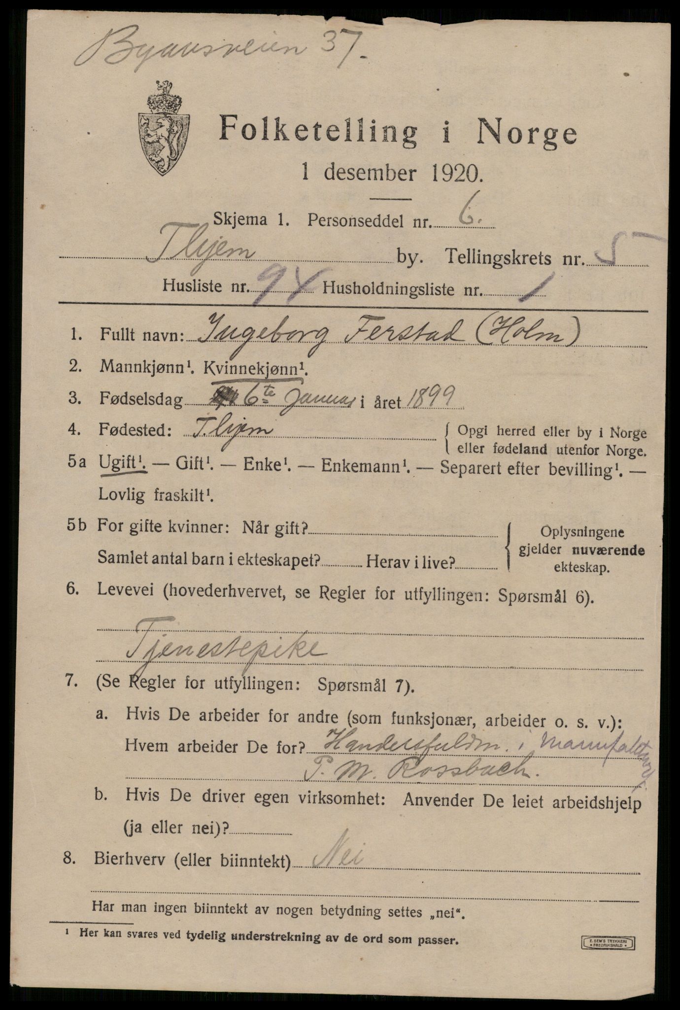 SAT, 1920 census for Trondheim, 1920, p. 39818