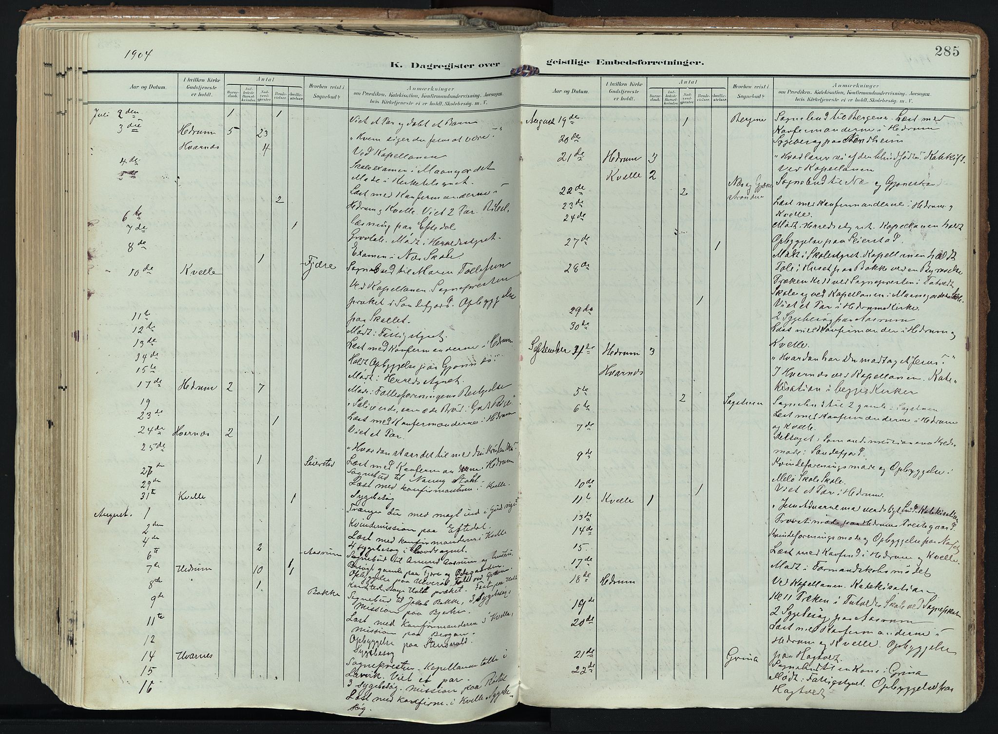 Hedrum kirkebøker, AV/SAKO-A-344/F/Fa/L0010: Parish register (official) no. I 10, 1904-1918, p. 285